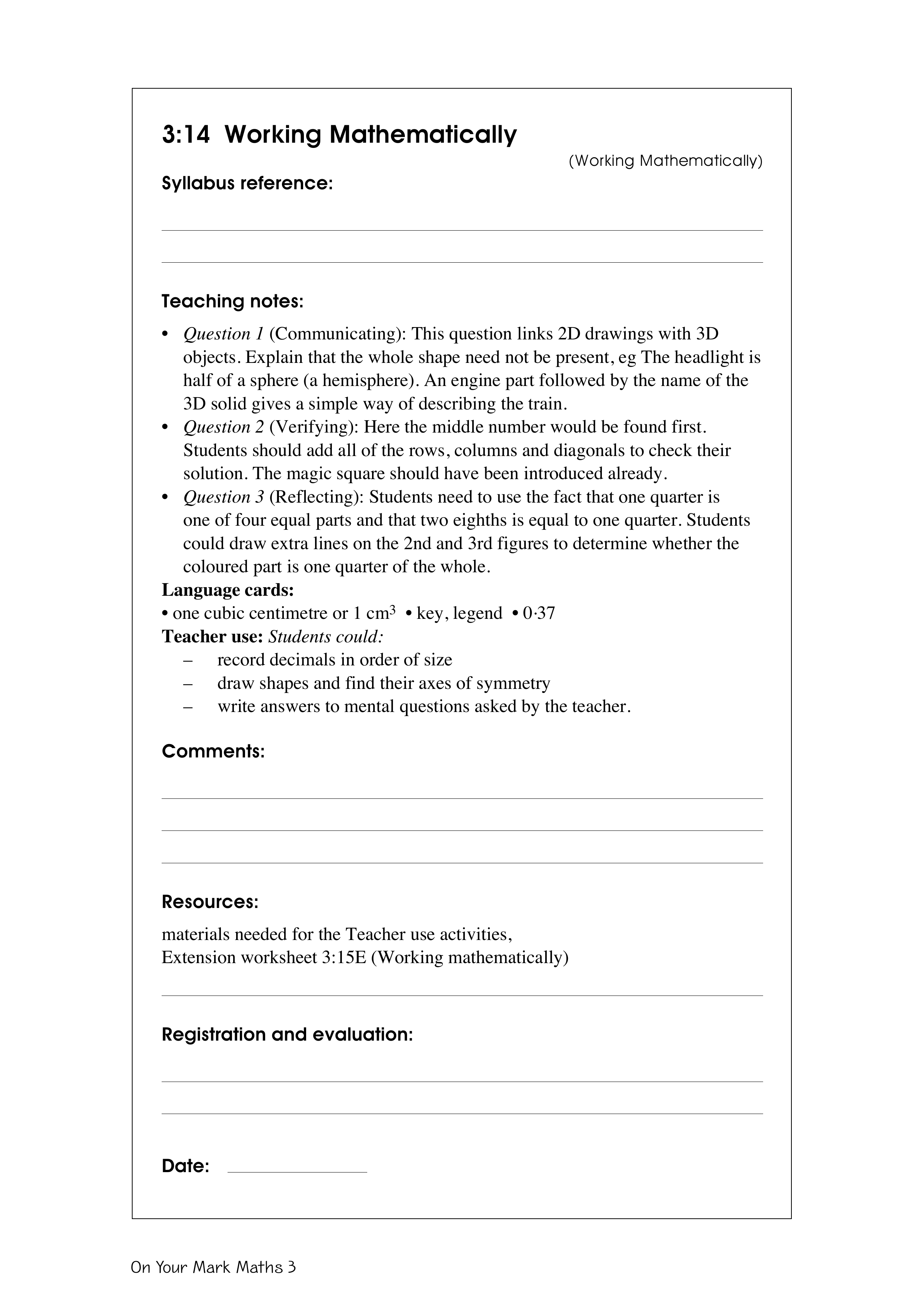 Working mathematically — worksheet preview