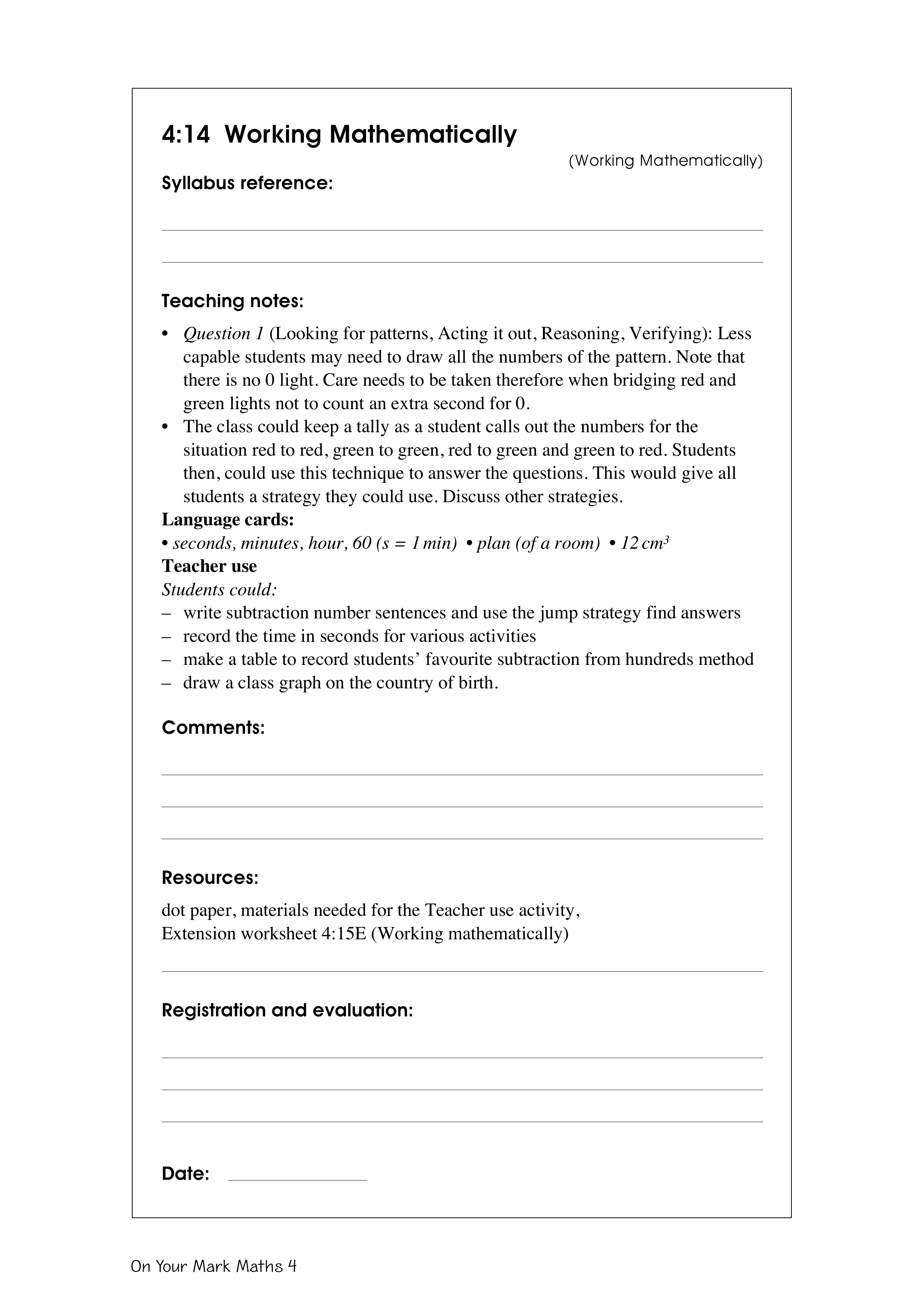 Working mathematically — worksheet preview