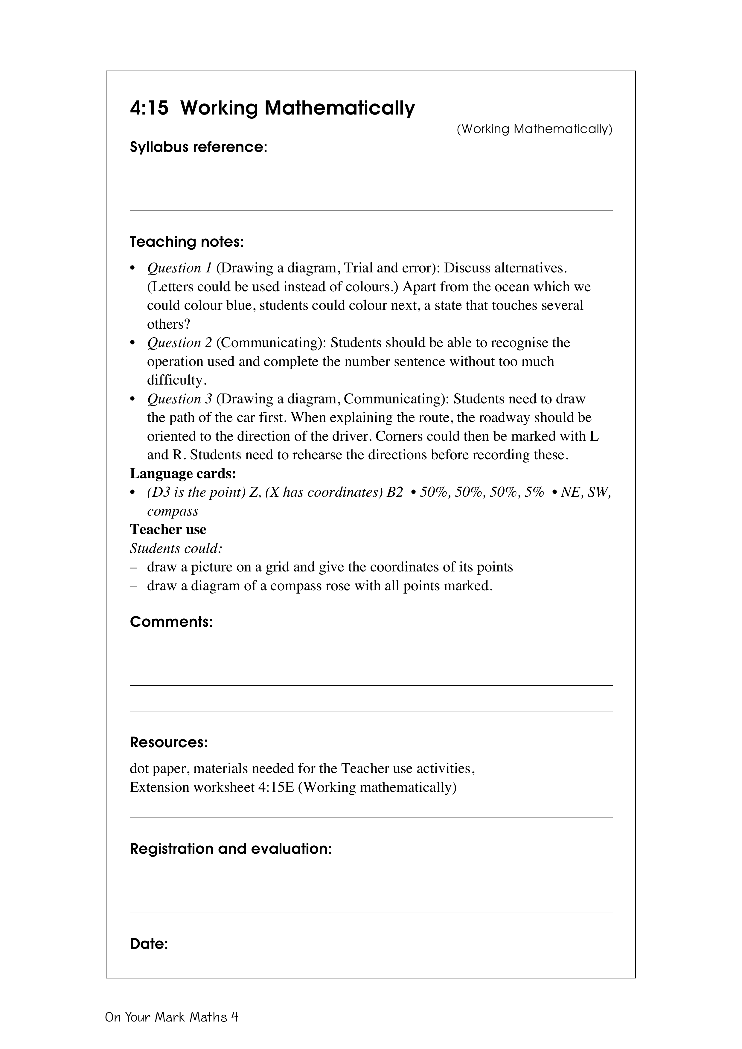 Working mathematically — worksheet preview