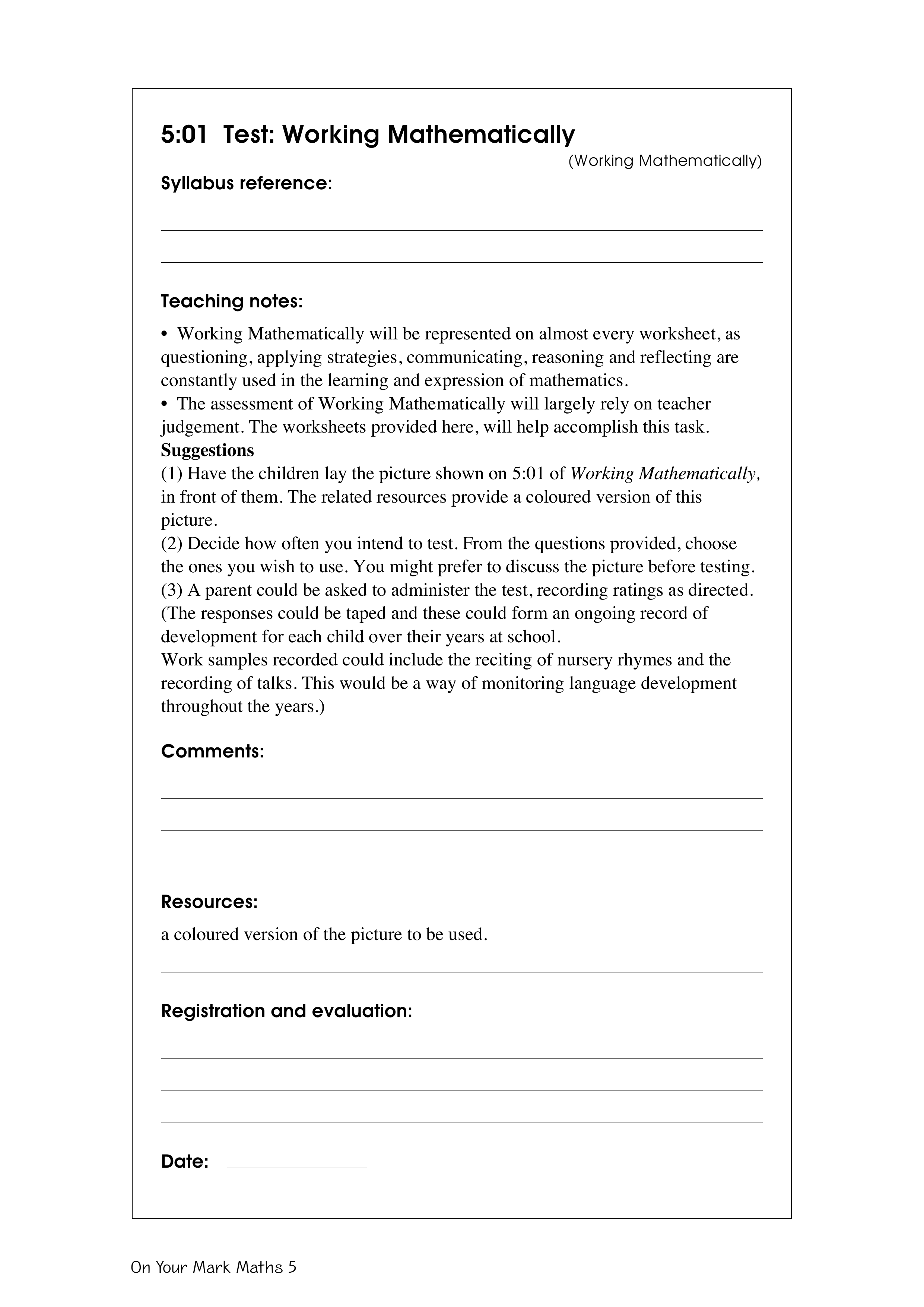 Working mathematically — worksheet preview