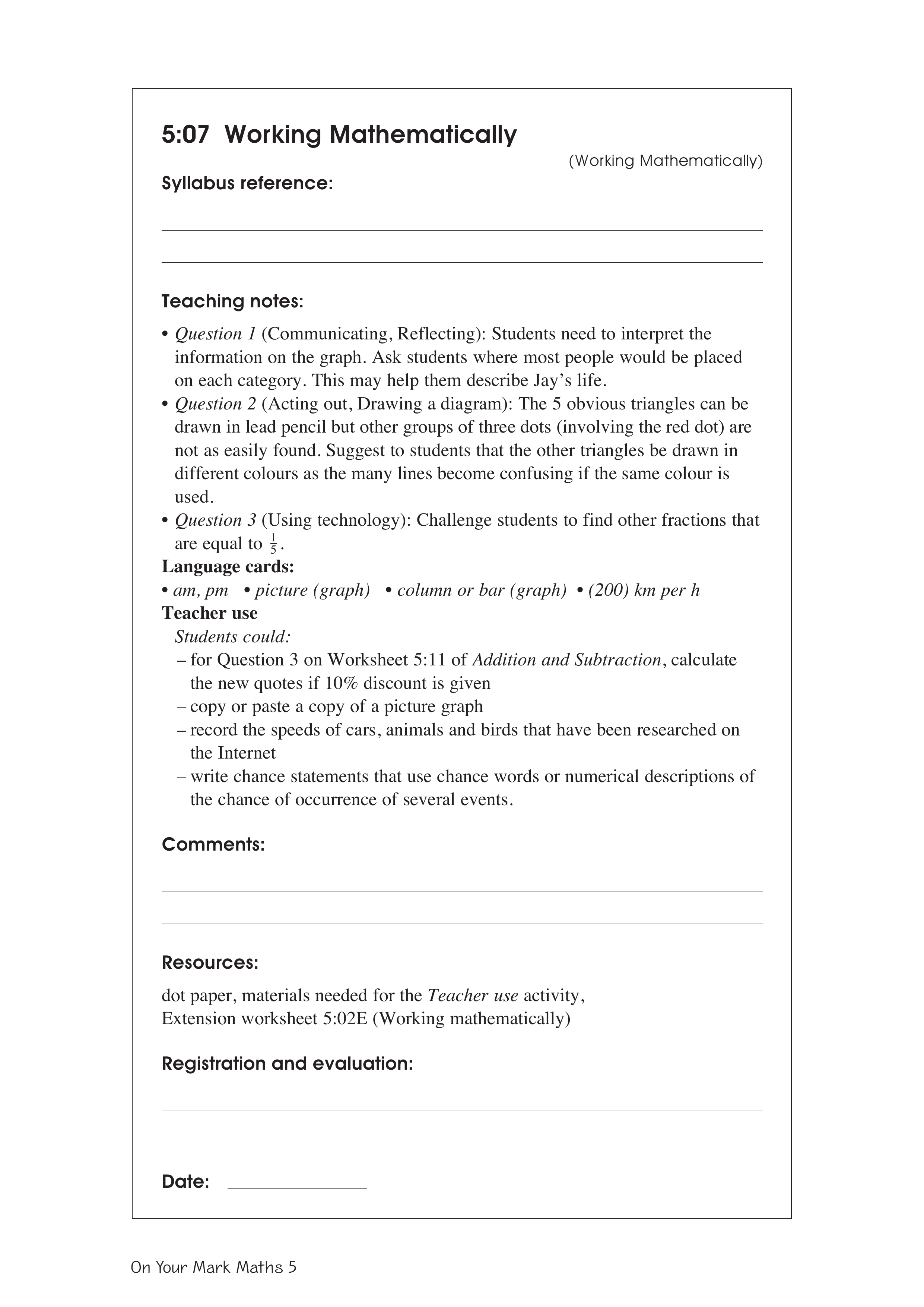 Working mathematically — worksheet preview