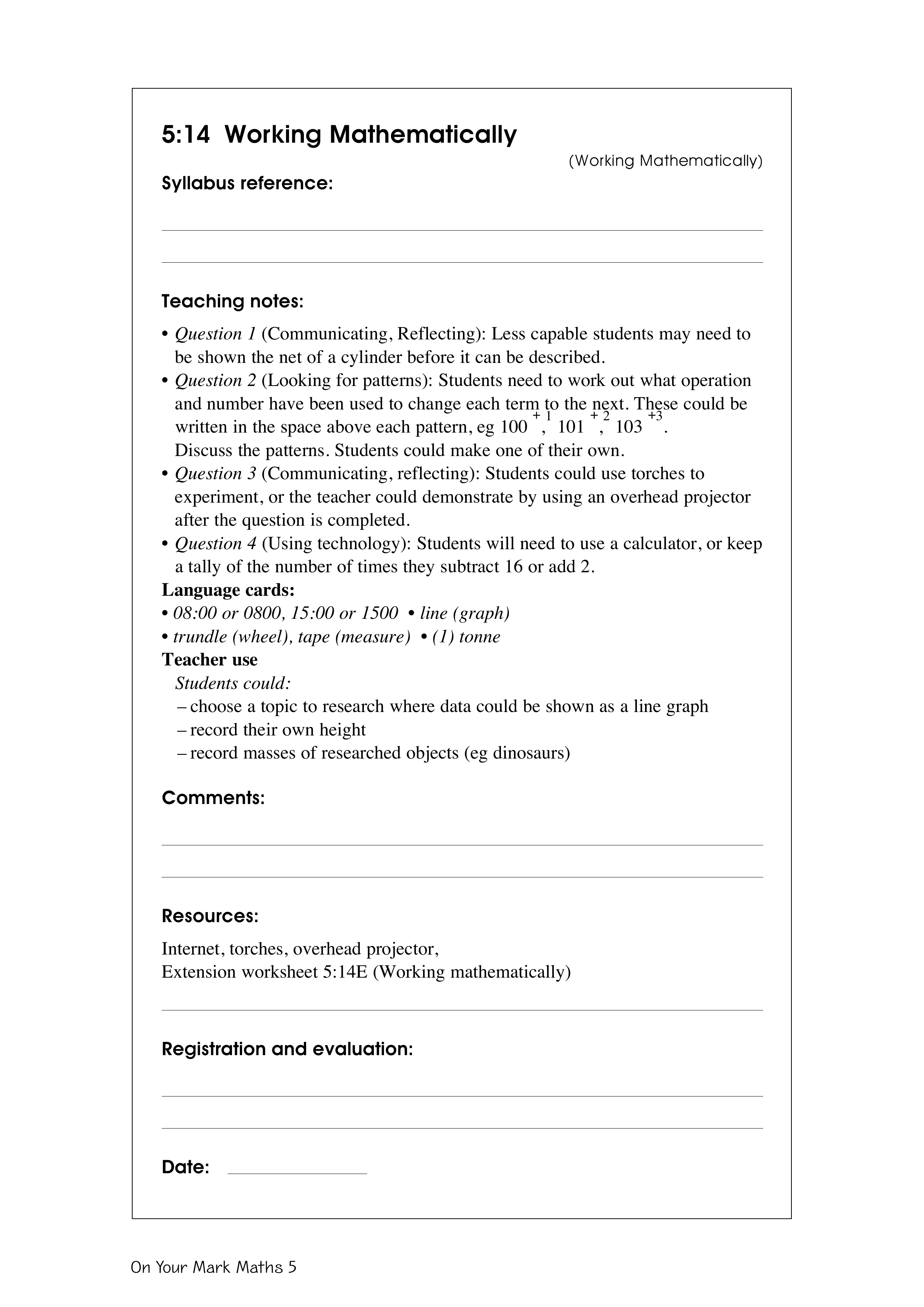 Working mathematically — worksheet preview