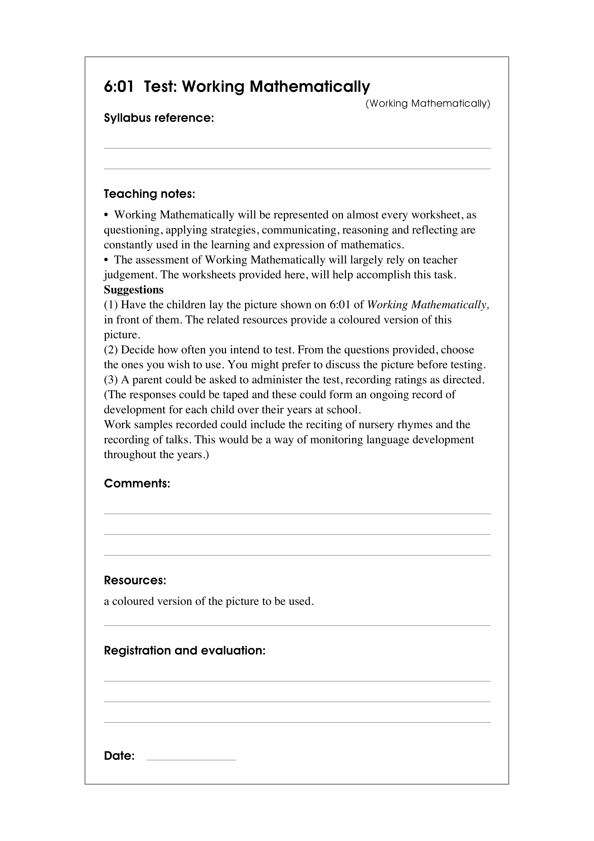 Working mathematically — worksheet preview