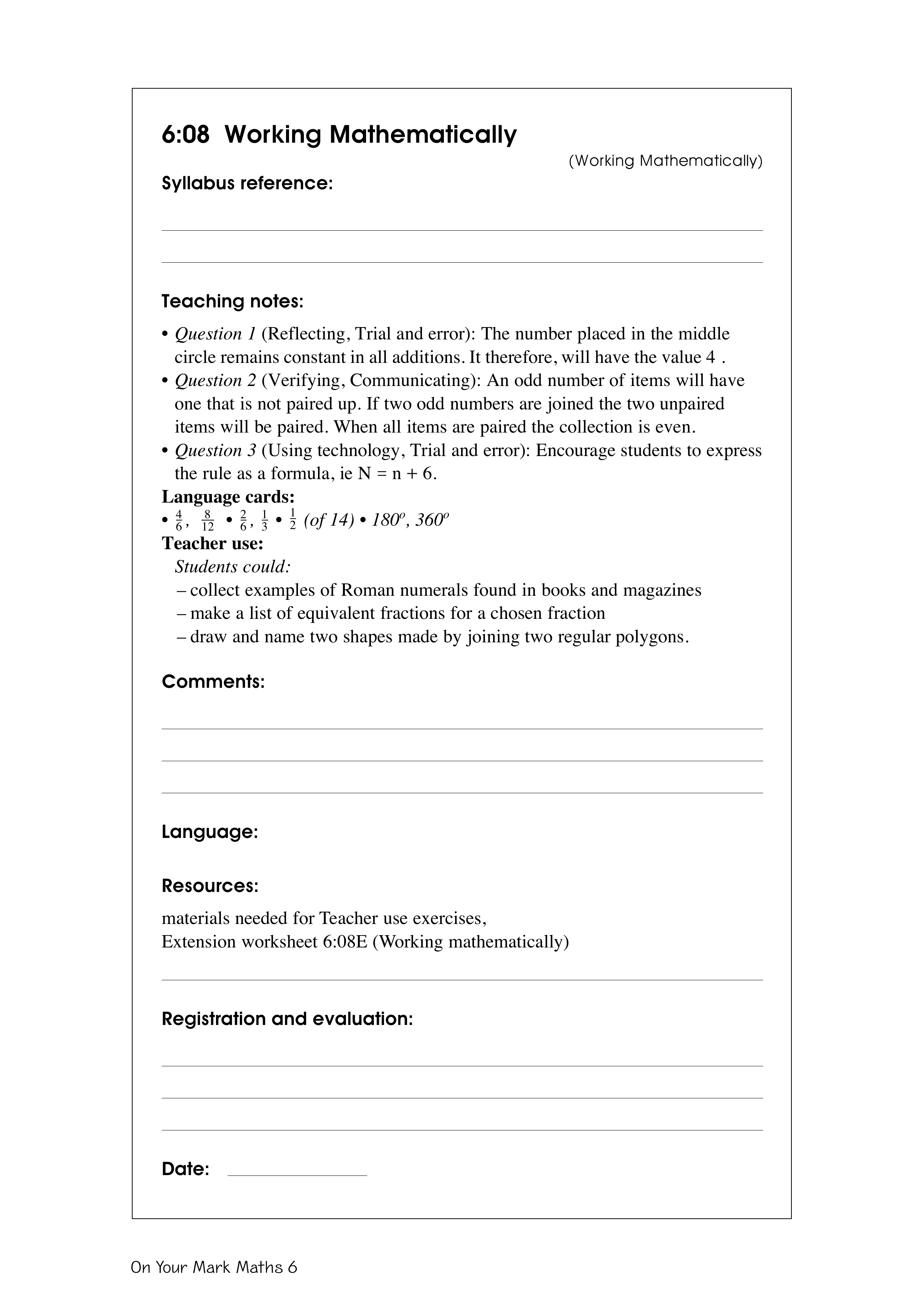 Working mathematically — worksheet preview