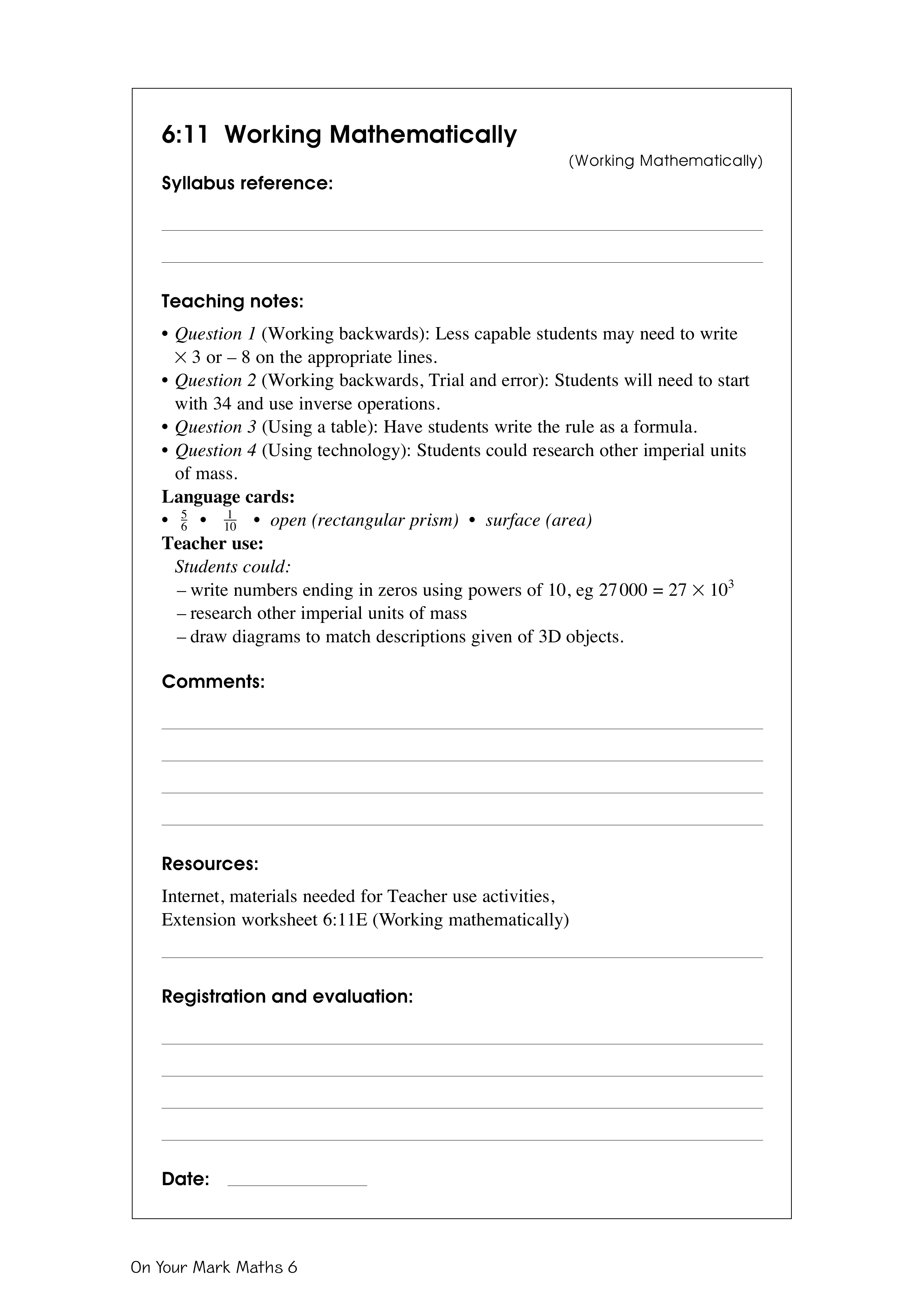 Working mathematically — worksheet preview