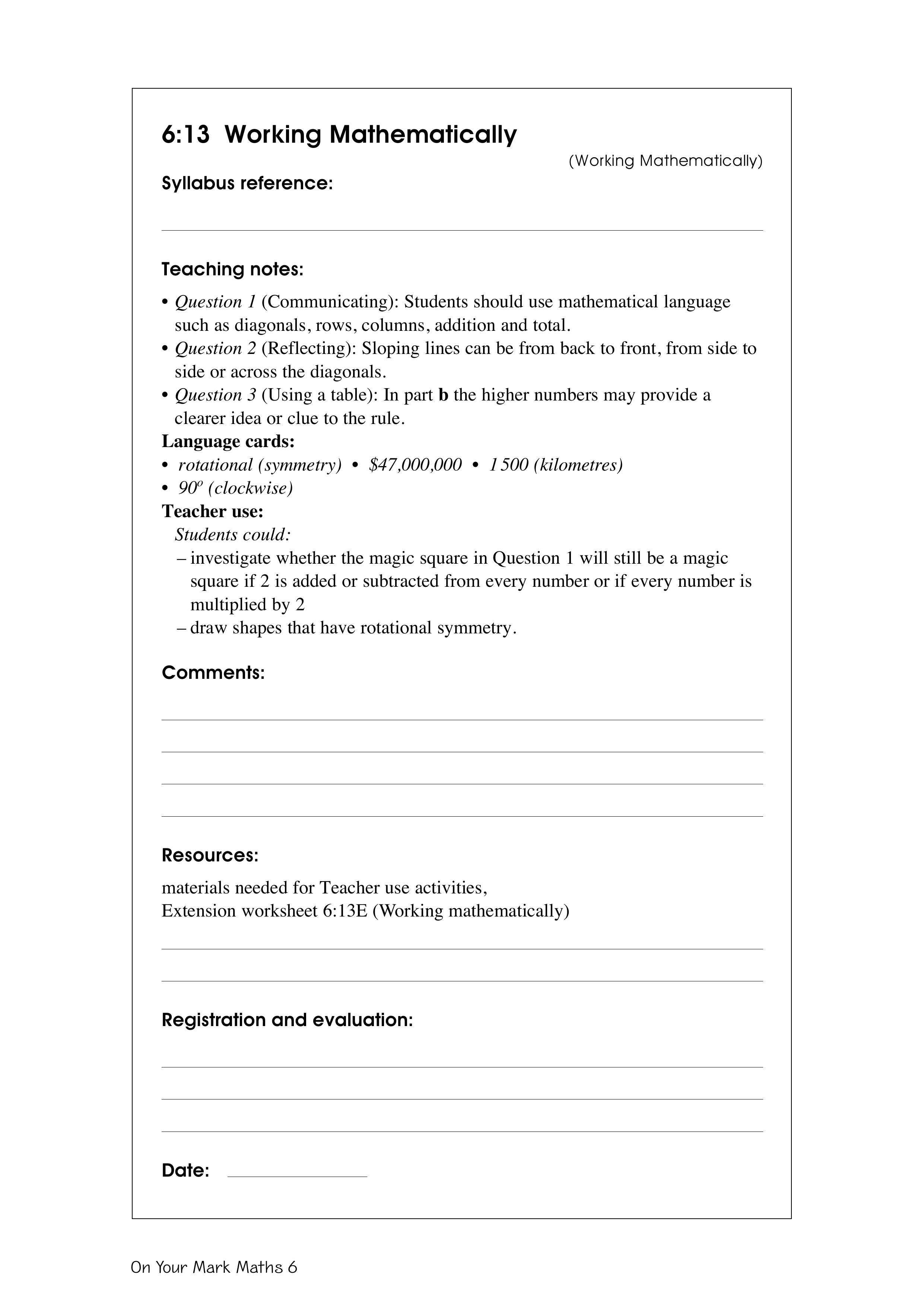 Working mathematically — worksheet preview