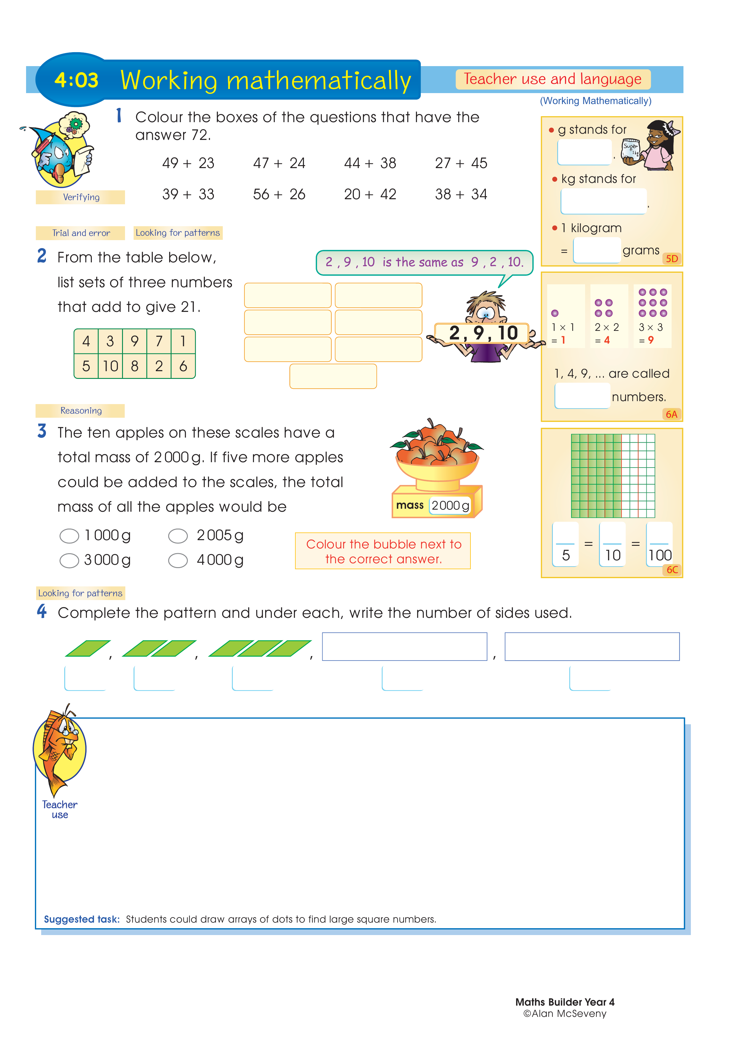 Working mathematically (and language) — worksheet preview