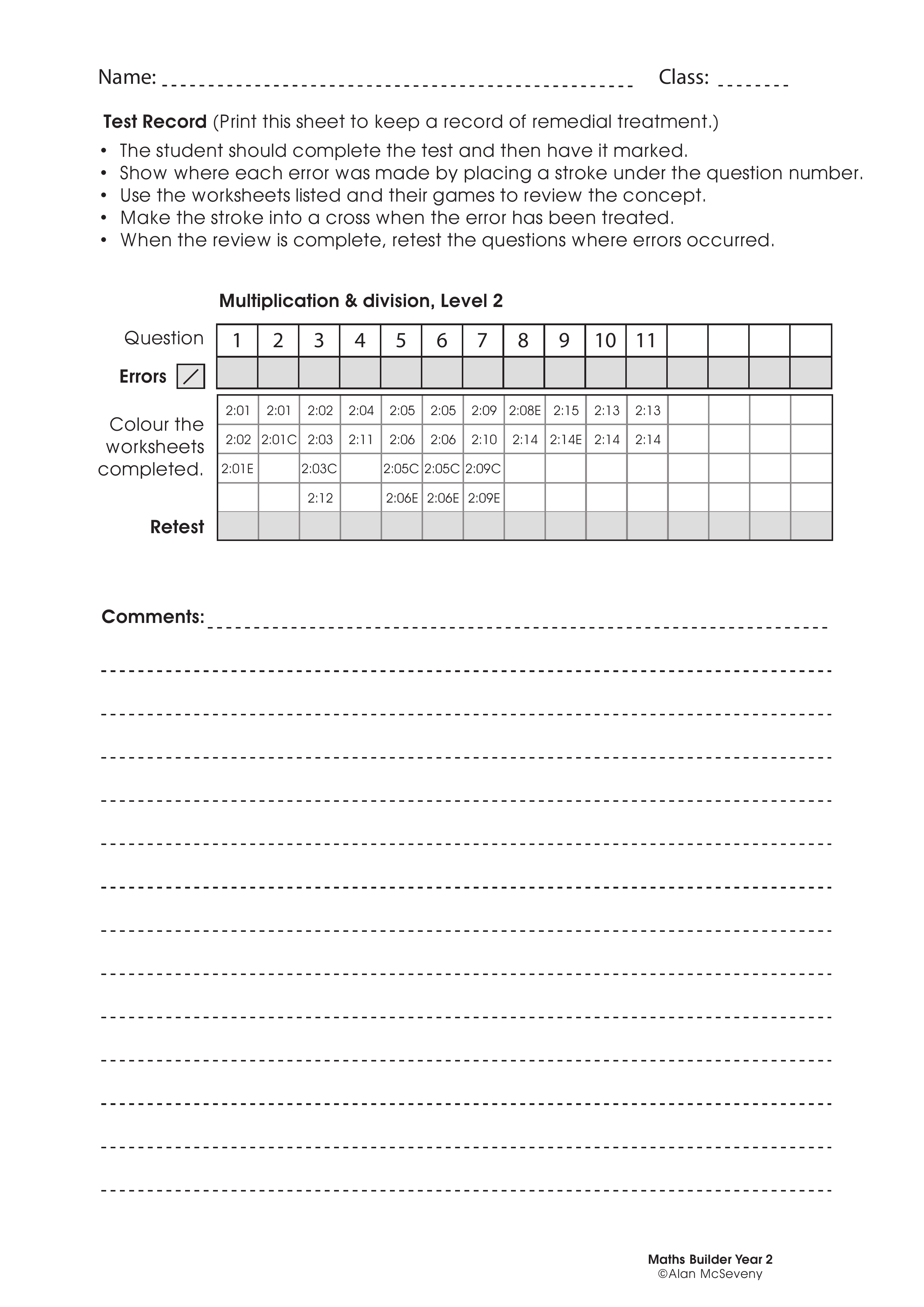 Assessment test records — worksheet preview