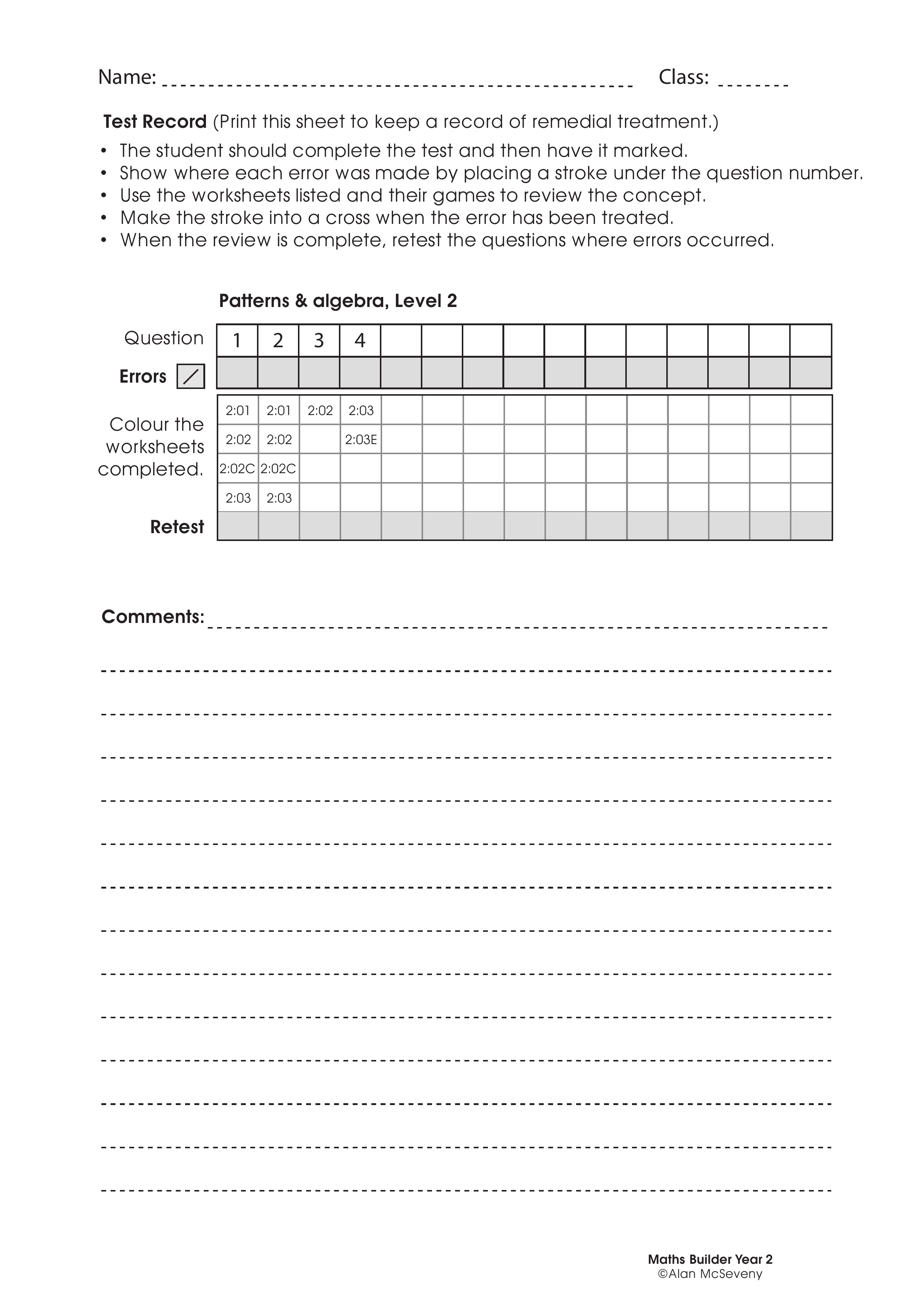 Assessment test records — worksheet preview