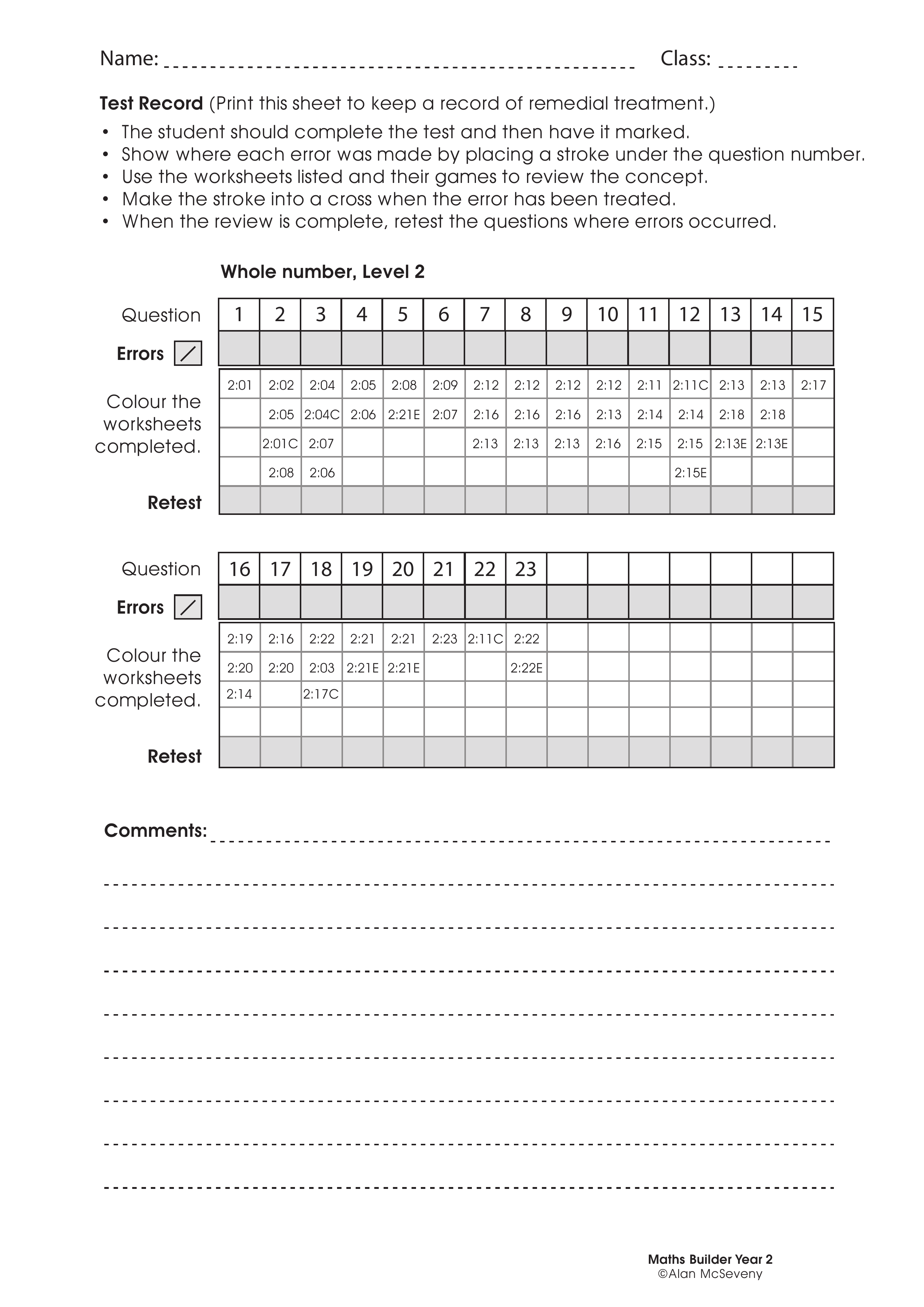 Assessment test records — worksheet preview