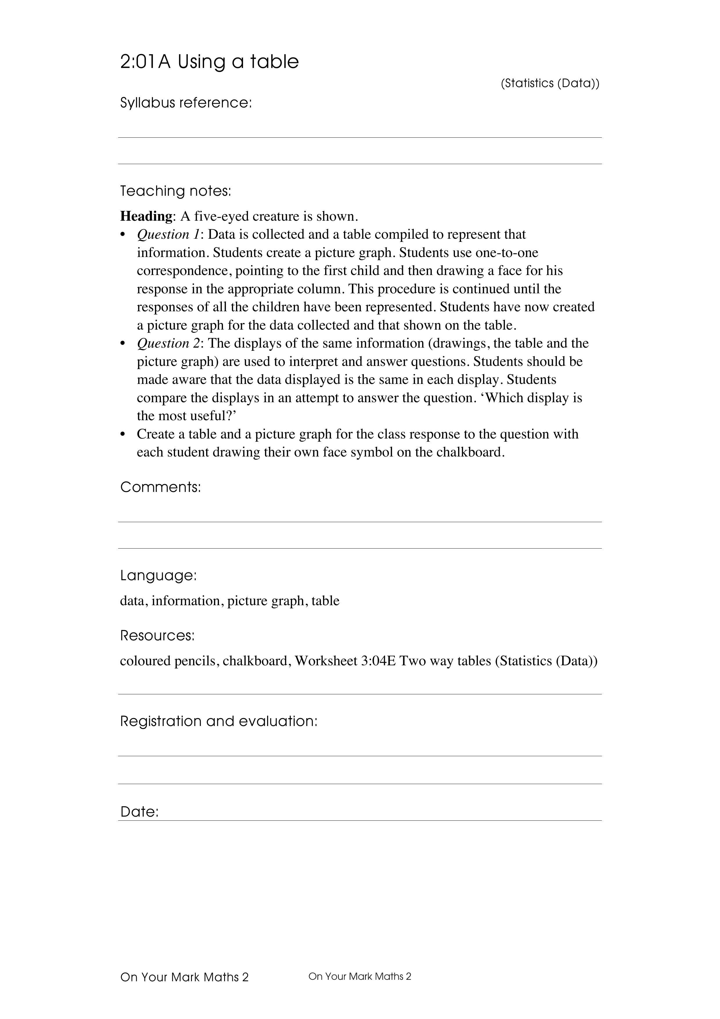 Using a table — worksheet preview