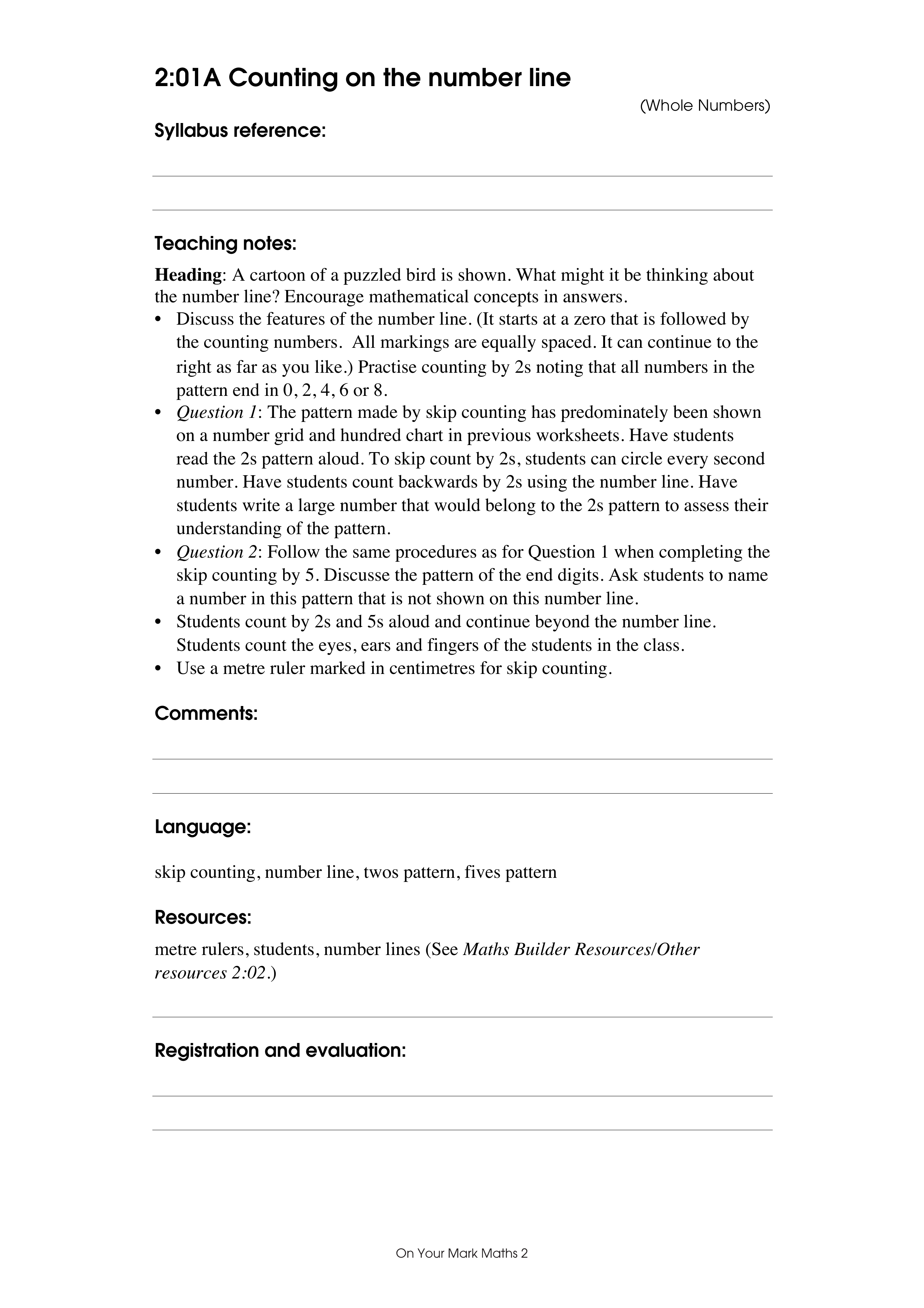 Counting on the number line — worksheet preview