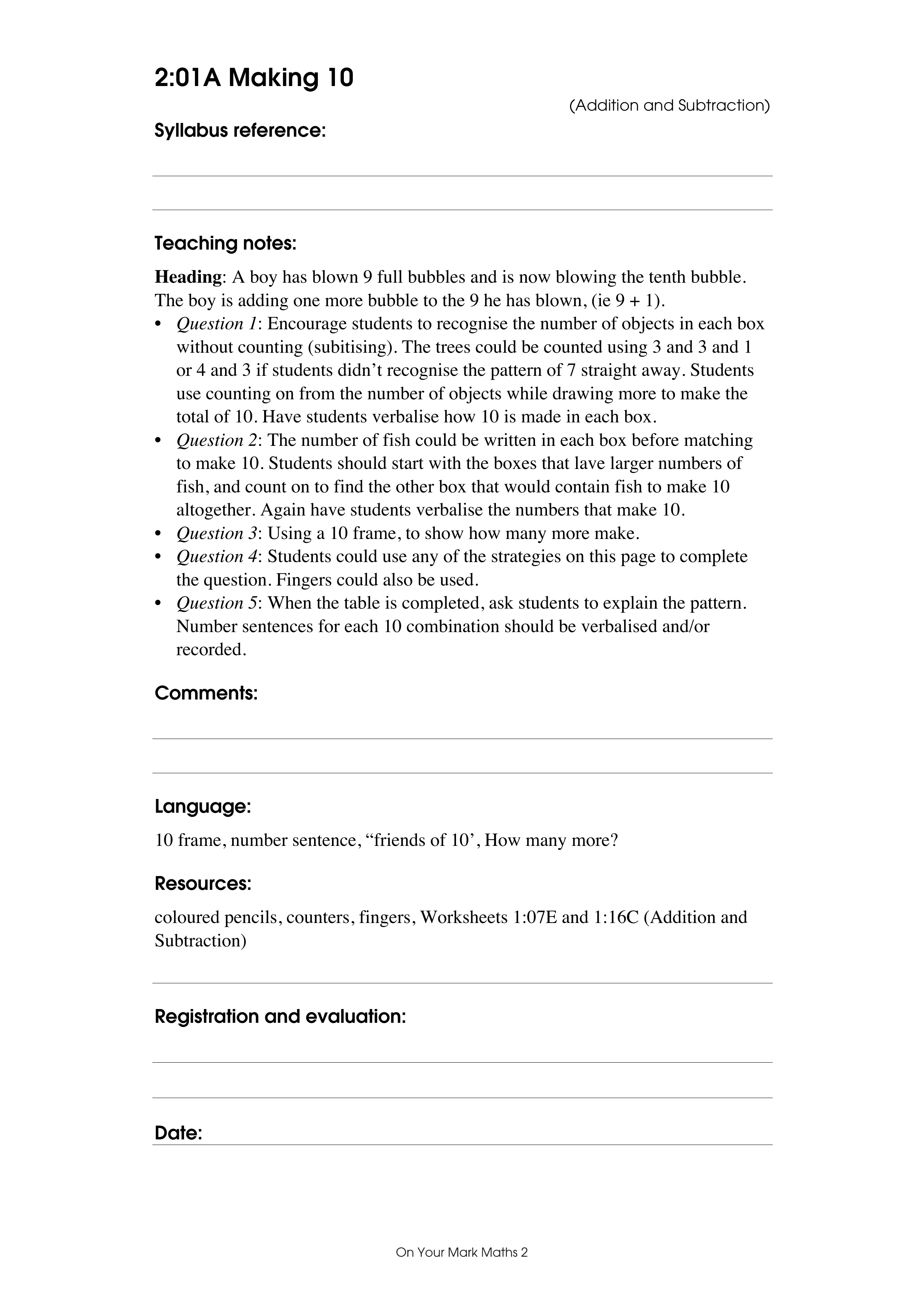Making 10 — worksheet preview