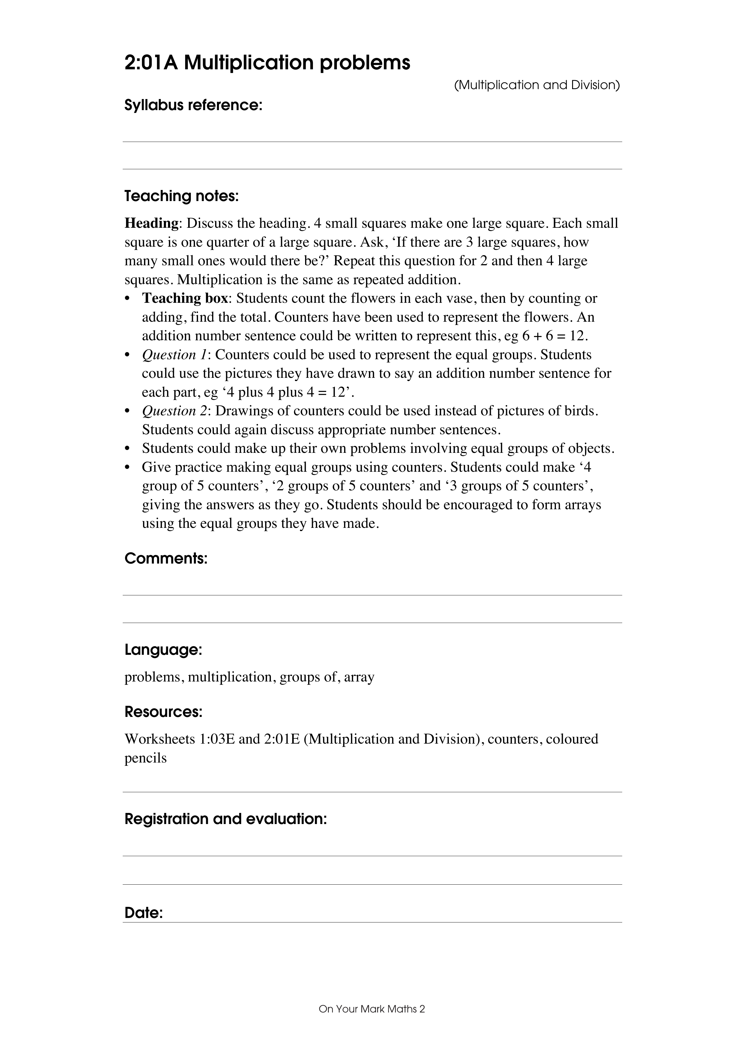 Multiplication problems — worksheet preview