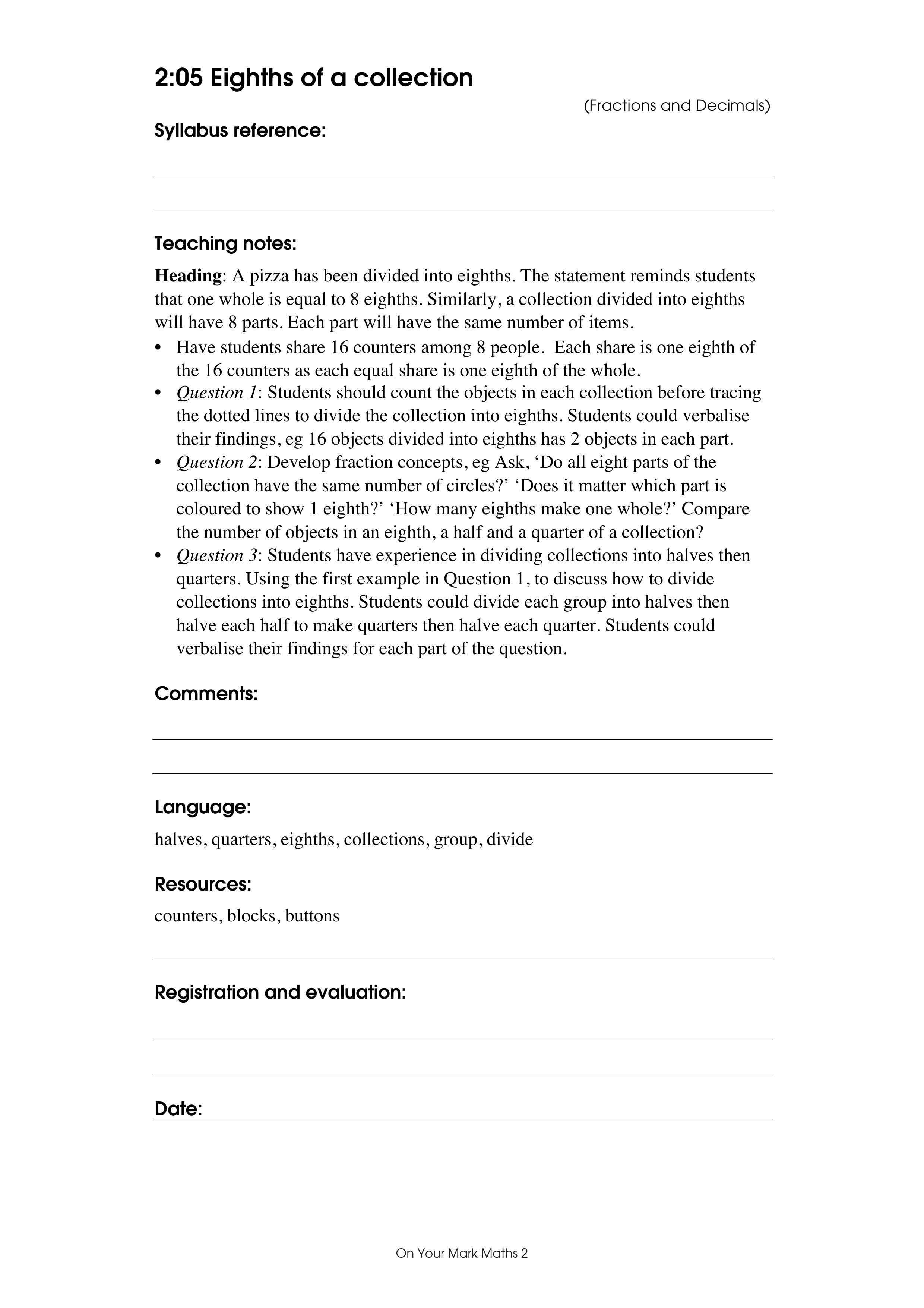 Eighths of collections — worksheet preview