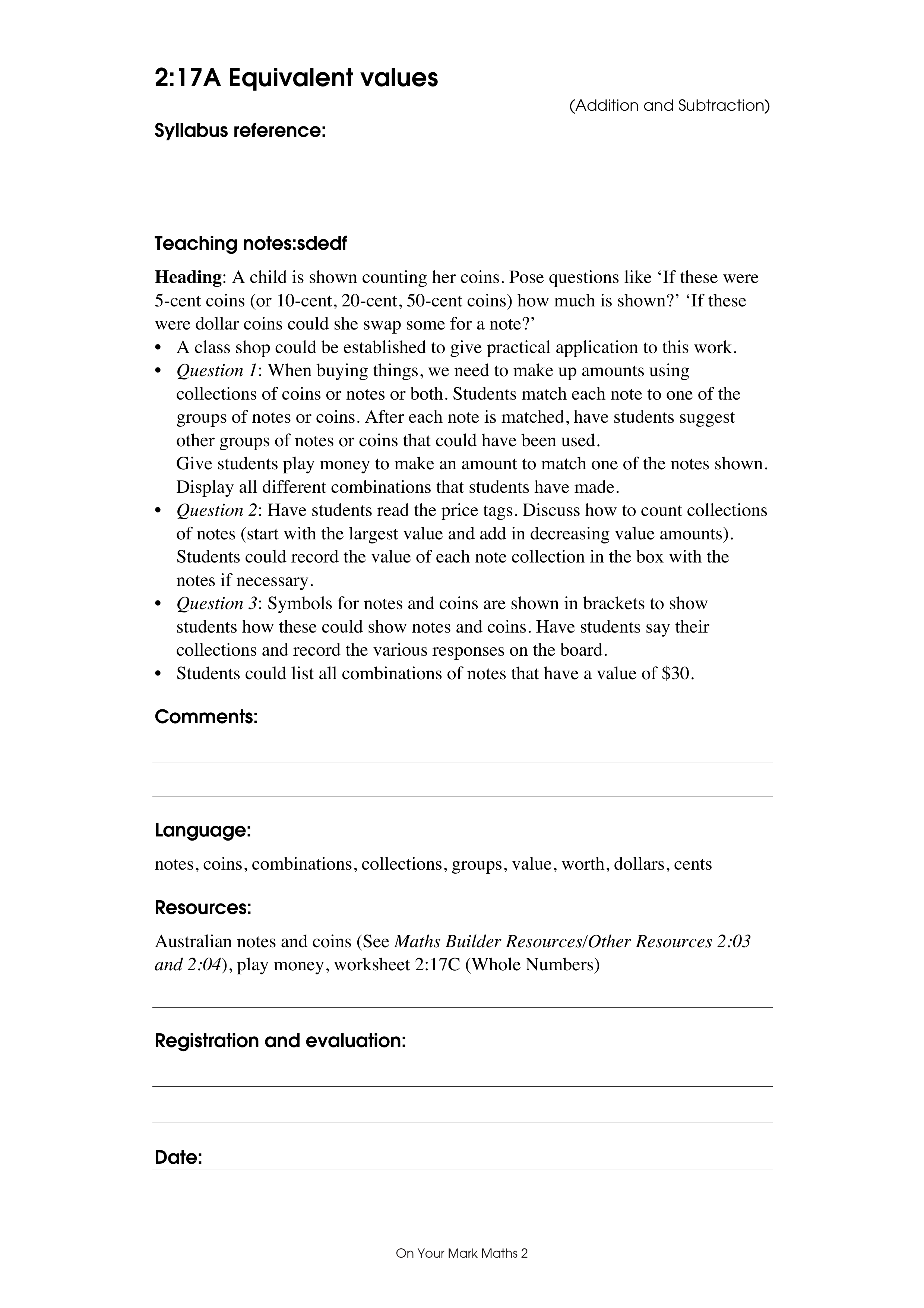 Equivalent values — worksheet preview