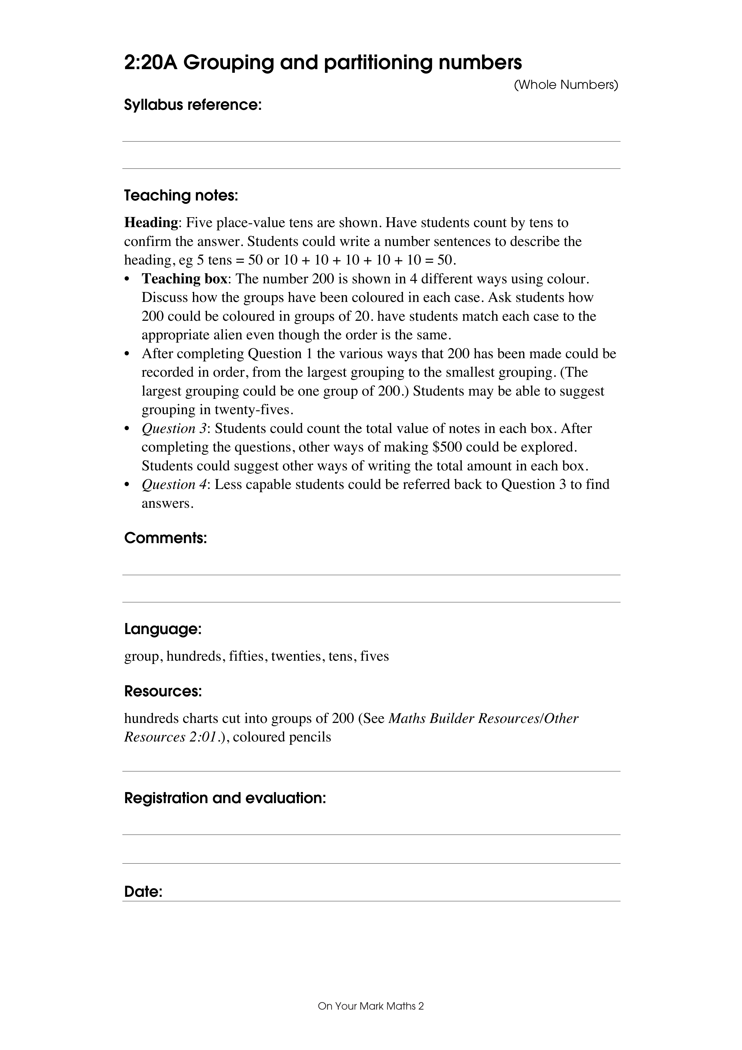 Grouping and partitioning numbers — worksheet preview