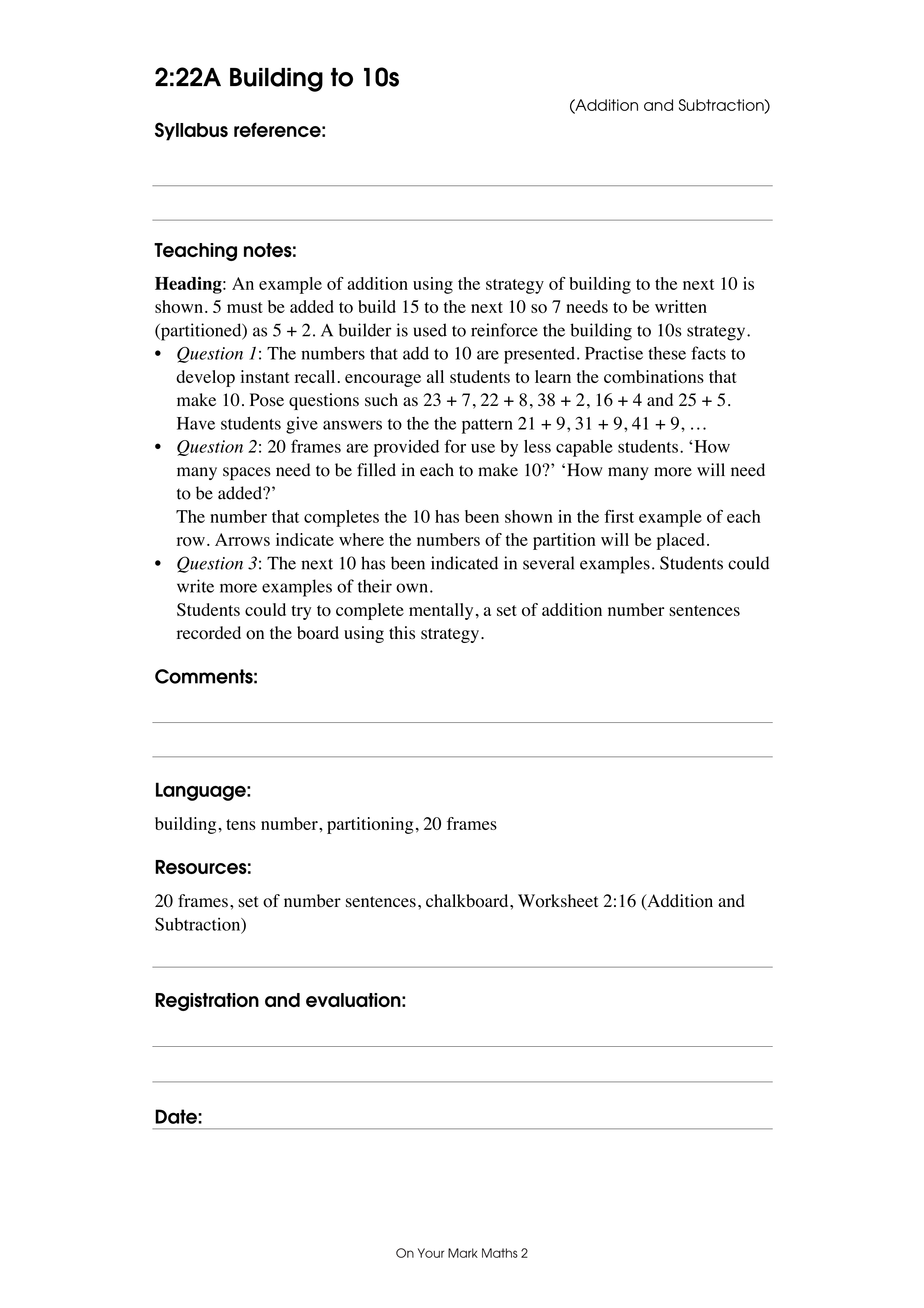 Building to 10s — worksheet preview