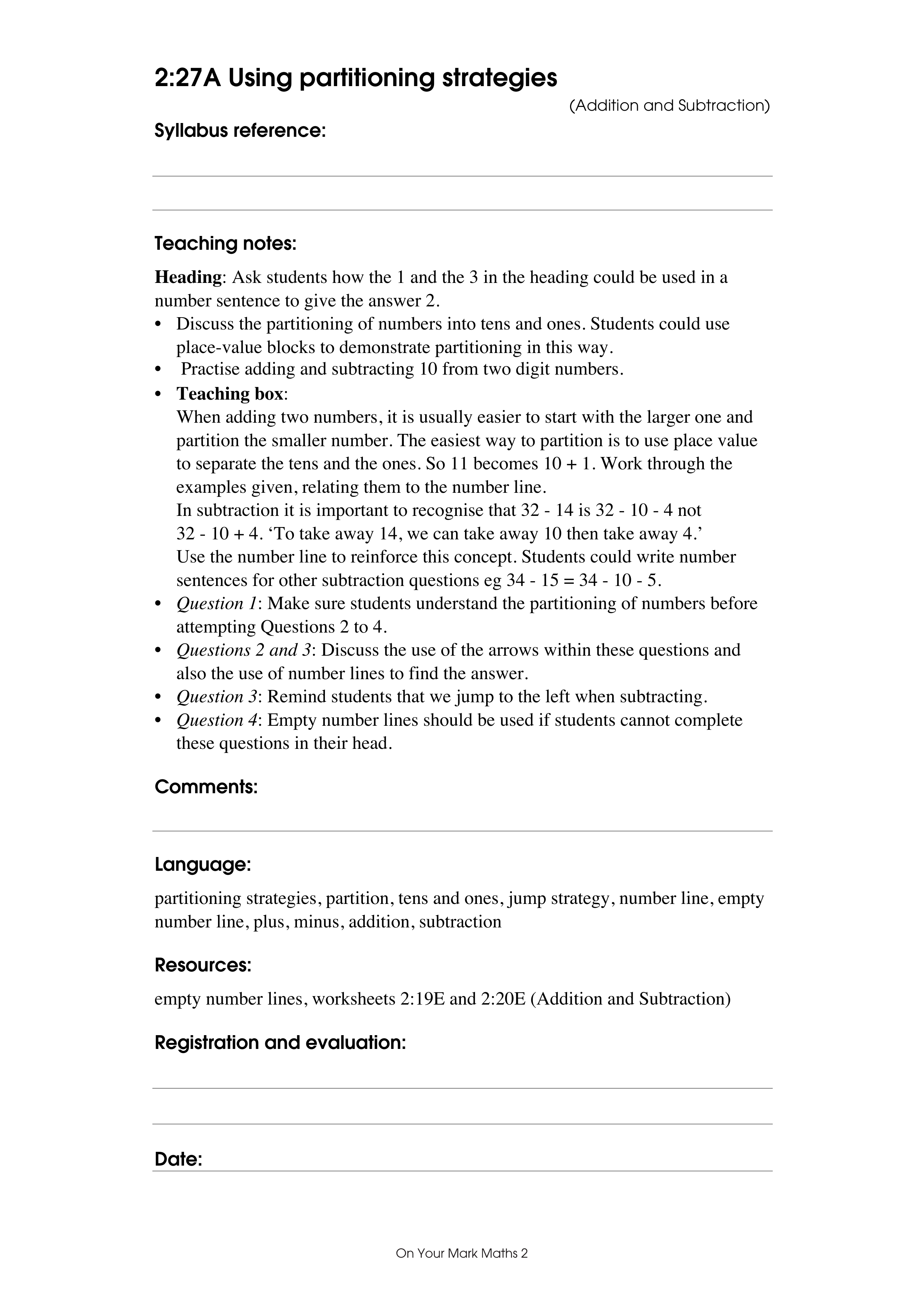 Using partitioning strategies — worksheet preview
