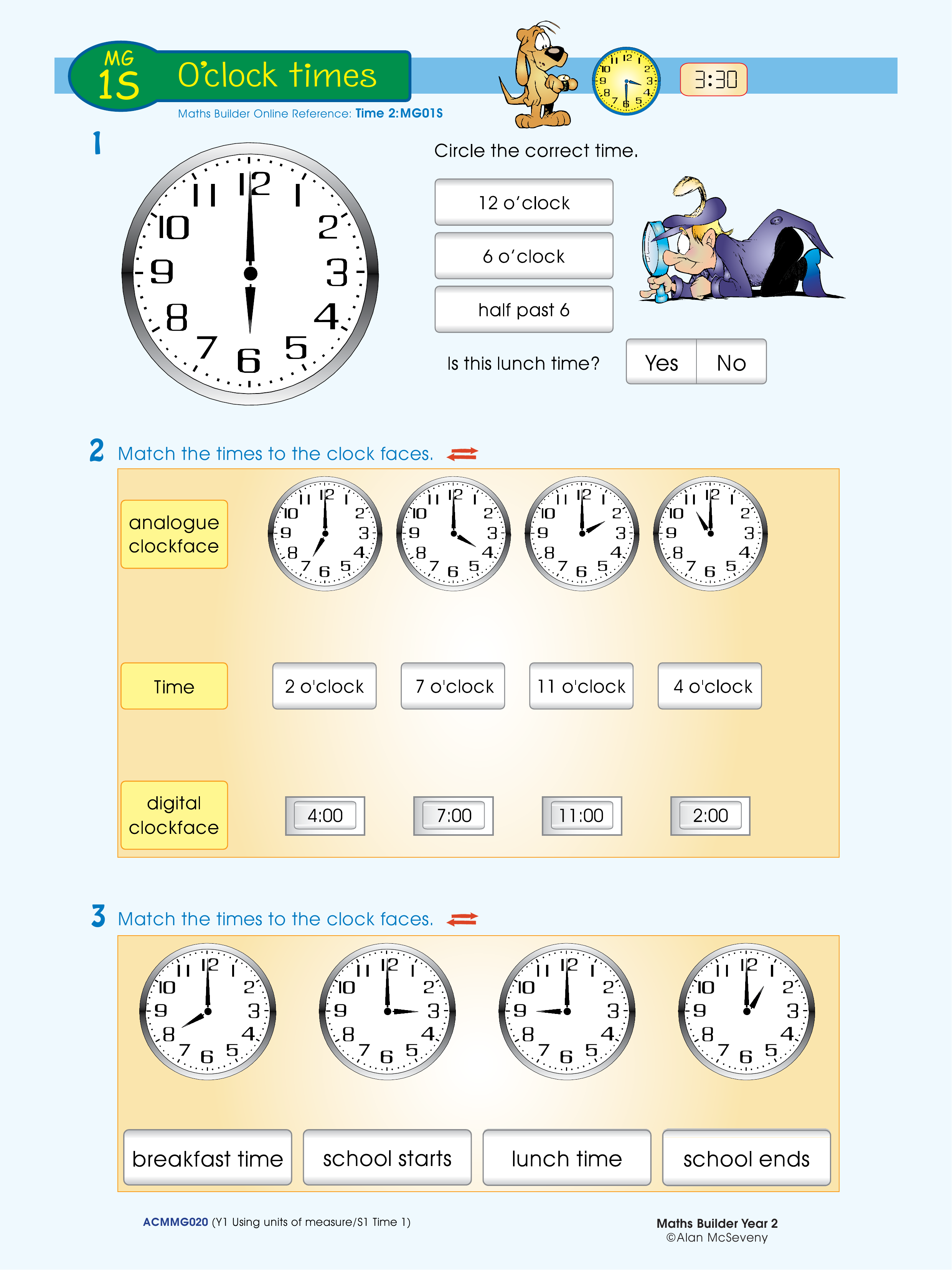 O'clock times — worksheet preview