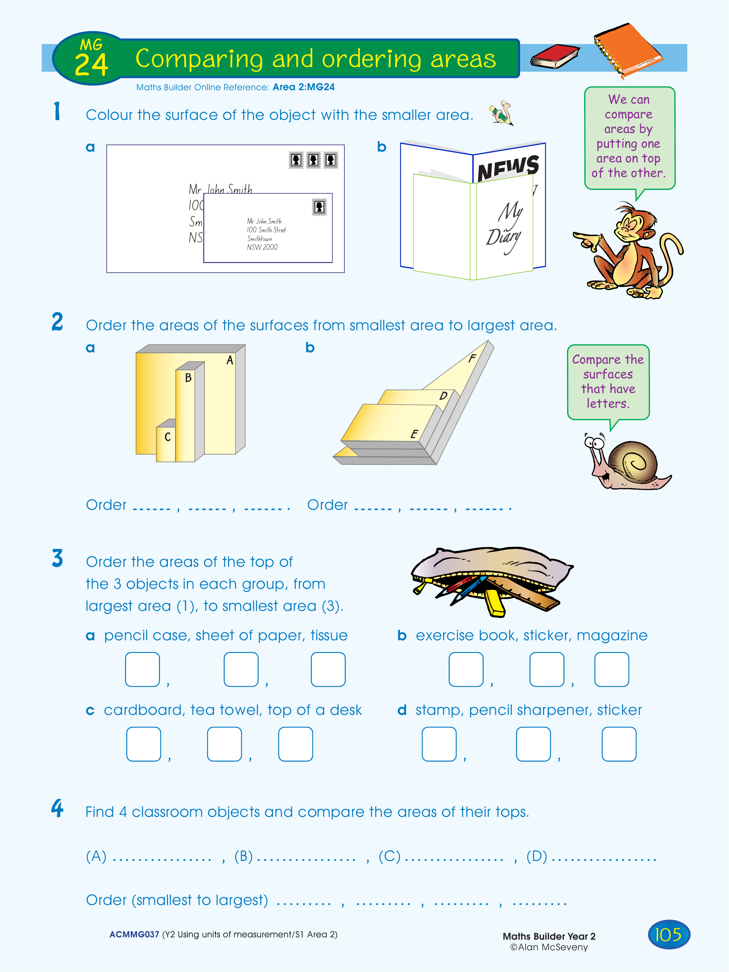 Comparing and ordering areas — worksheet preview