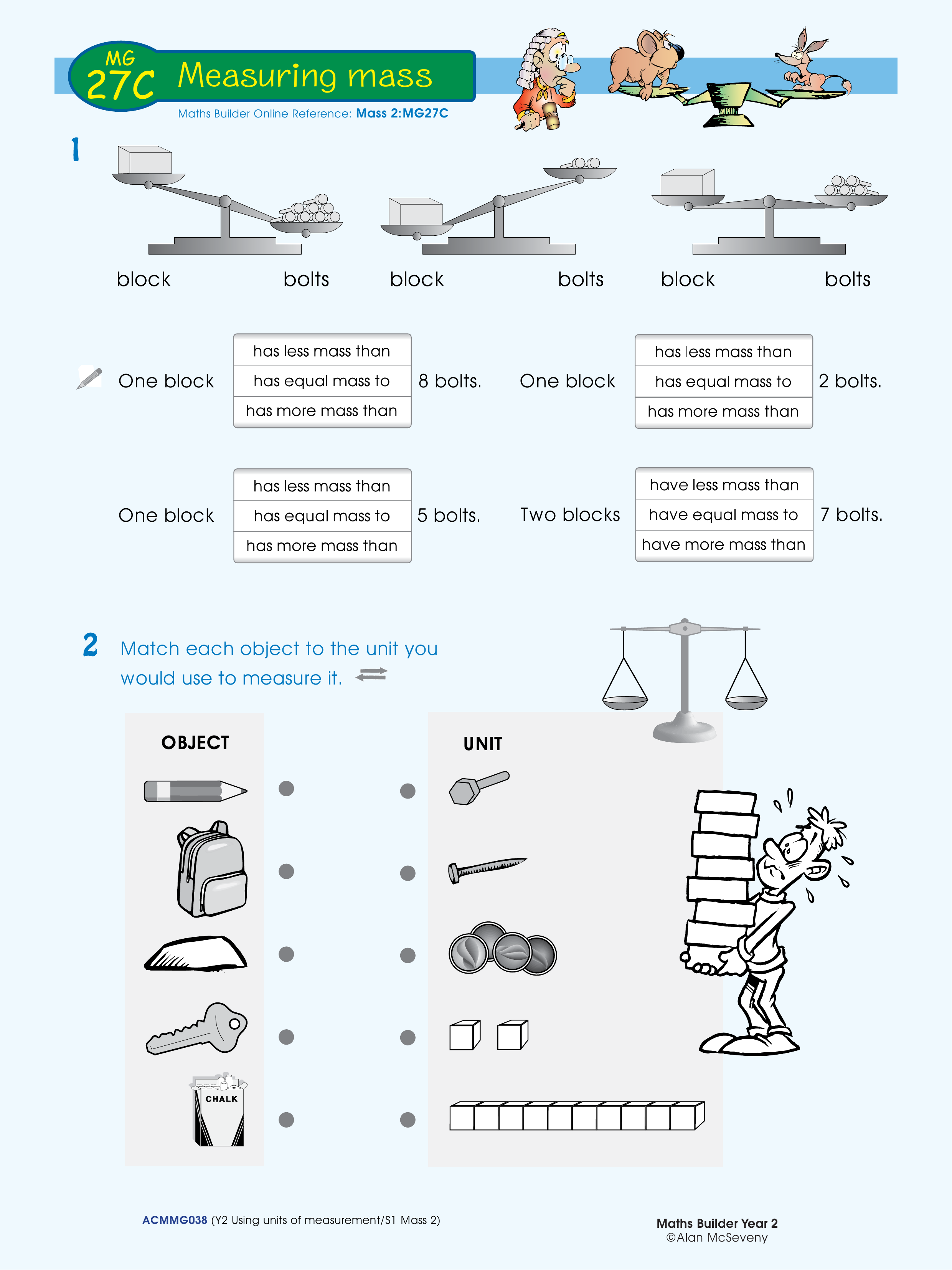 Measuring mass — worksheet preview