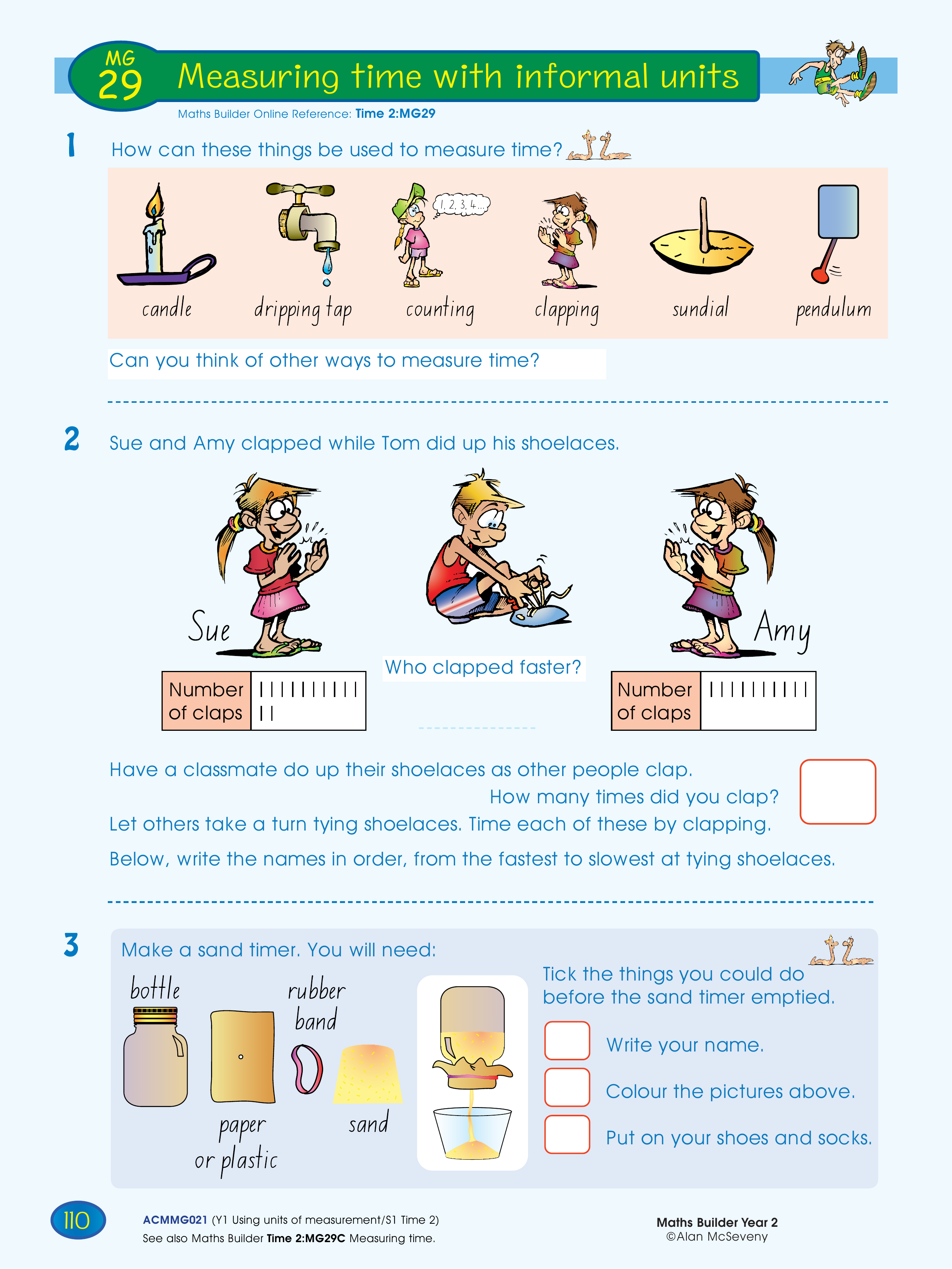 Measuring time with informal units — worksheet preview