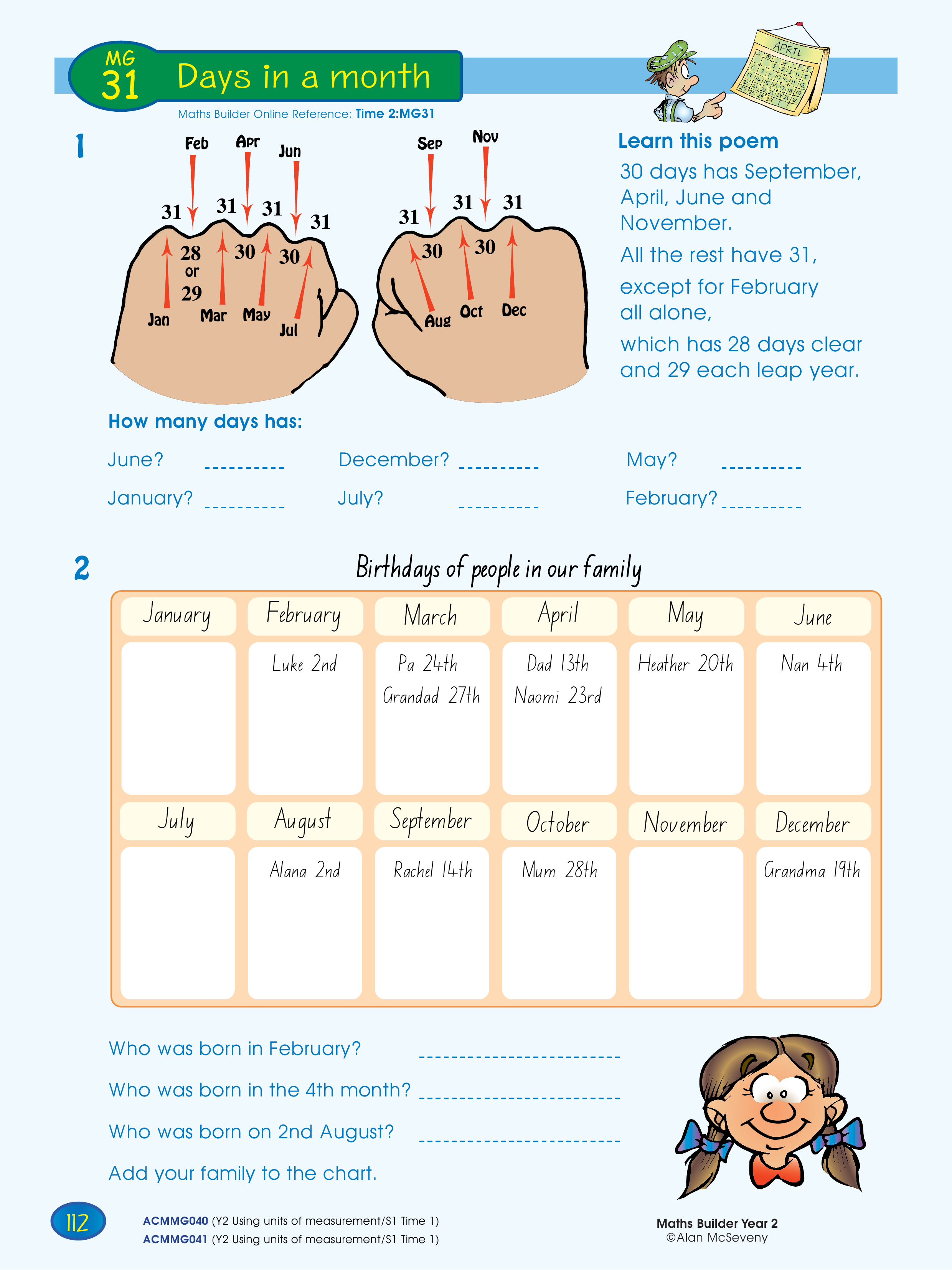 Days in a month — worksheet preview