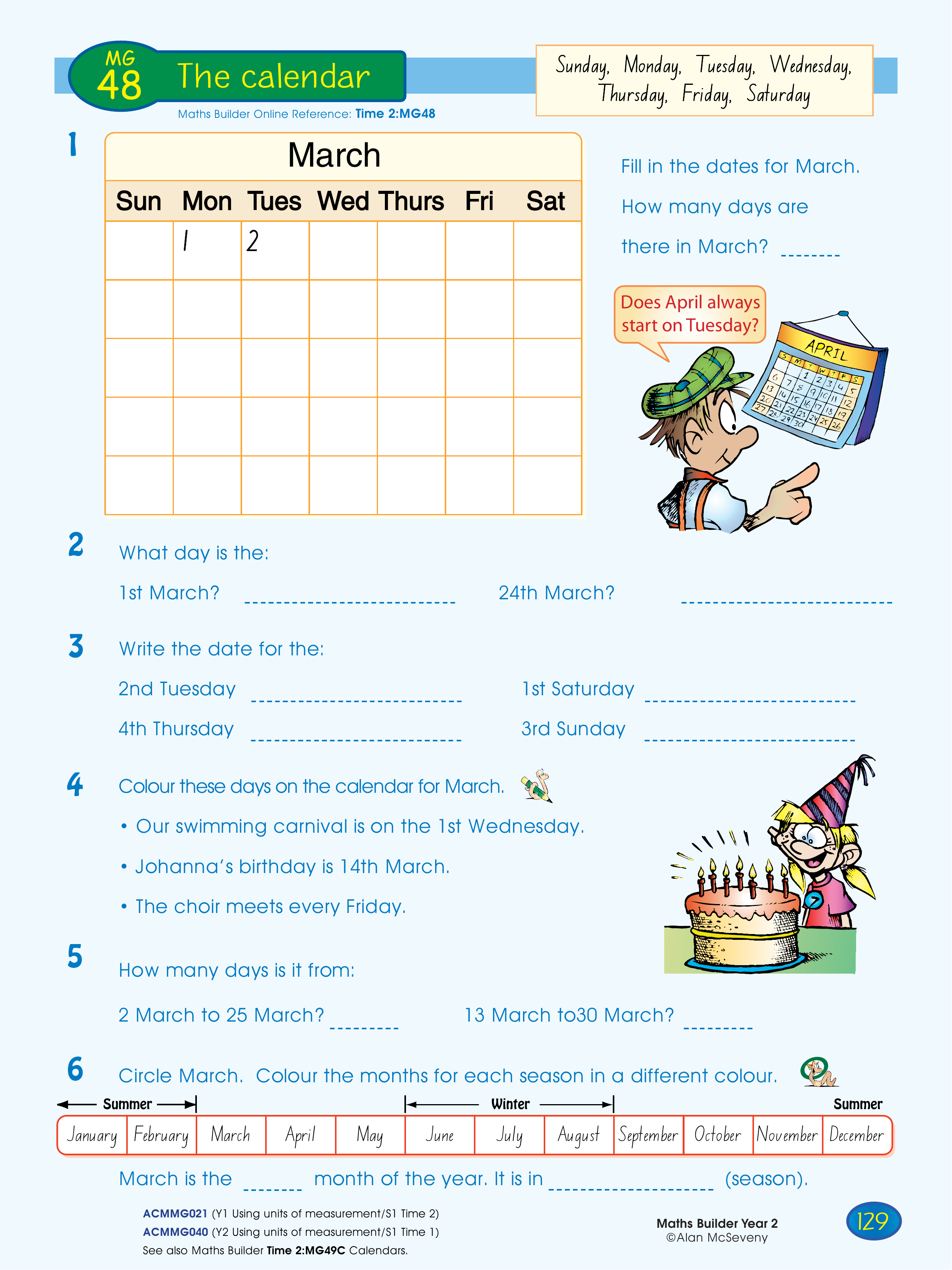 The calendar — worksheet preview
