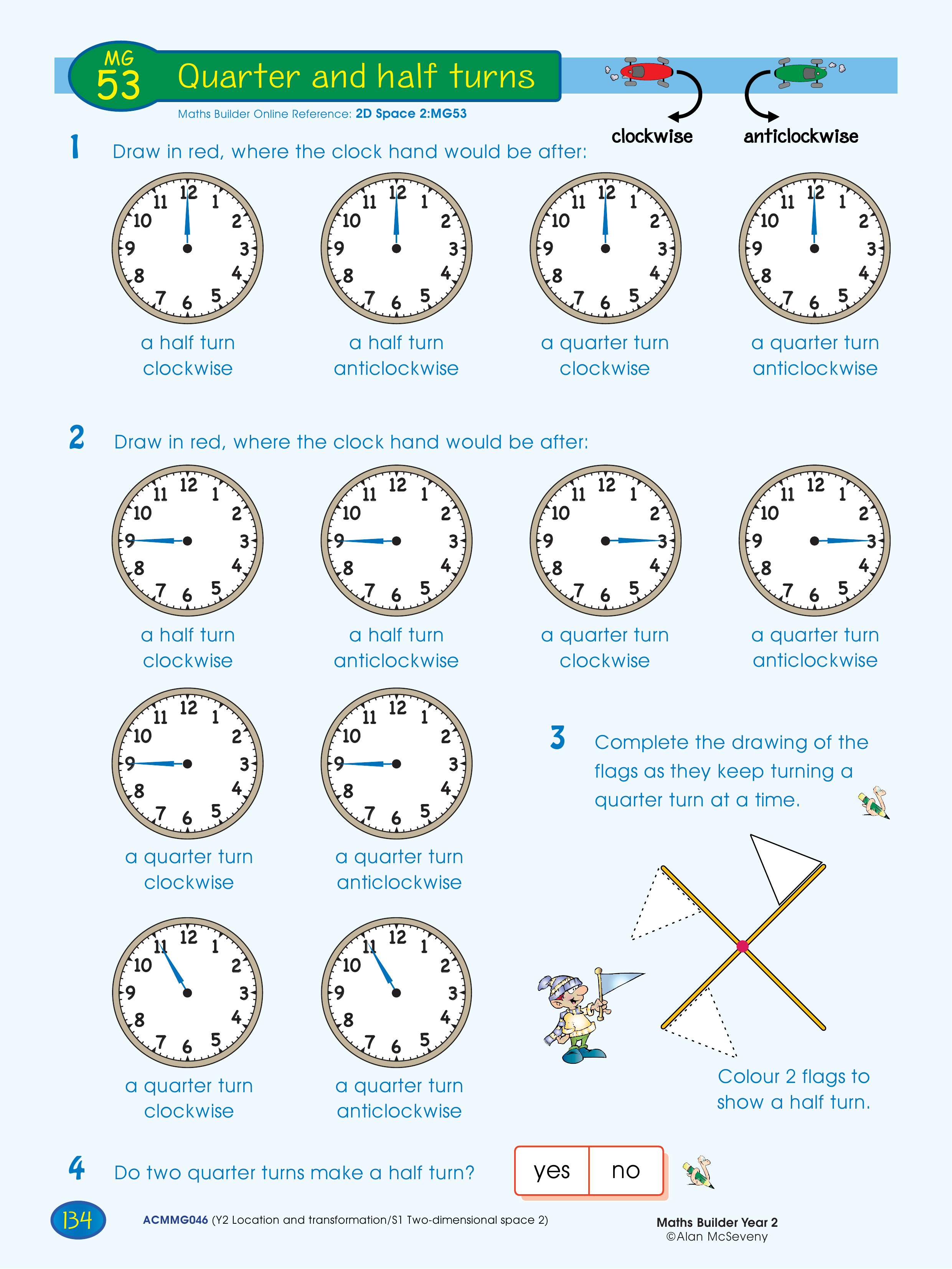 Quarter and half turns — worksheet preview