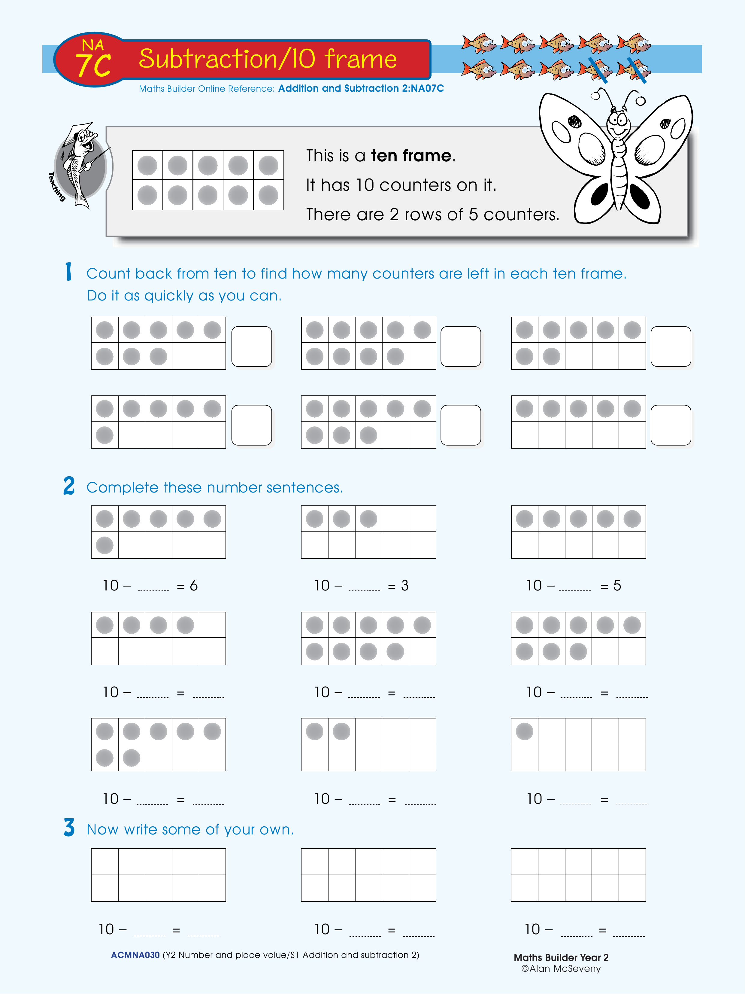 Subtraction/10 frame — worksheet preview