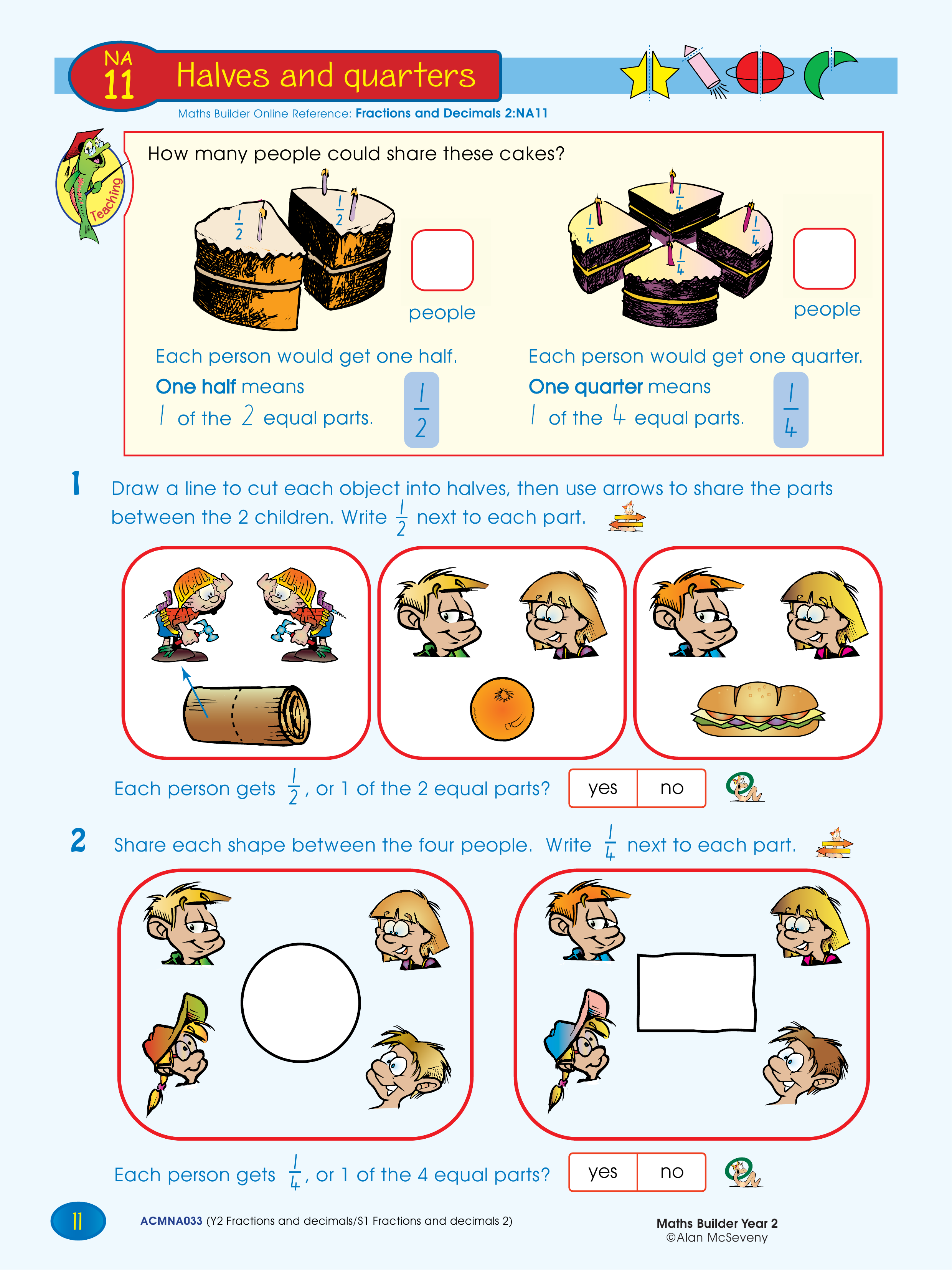Halves and quarters — worksheet preview