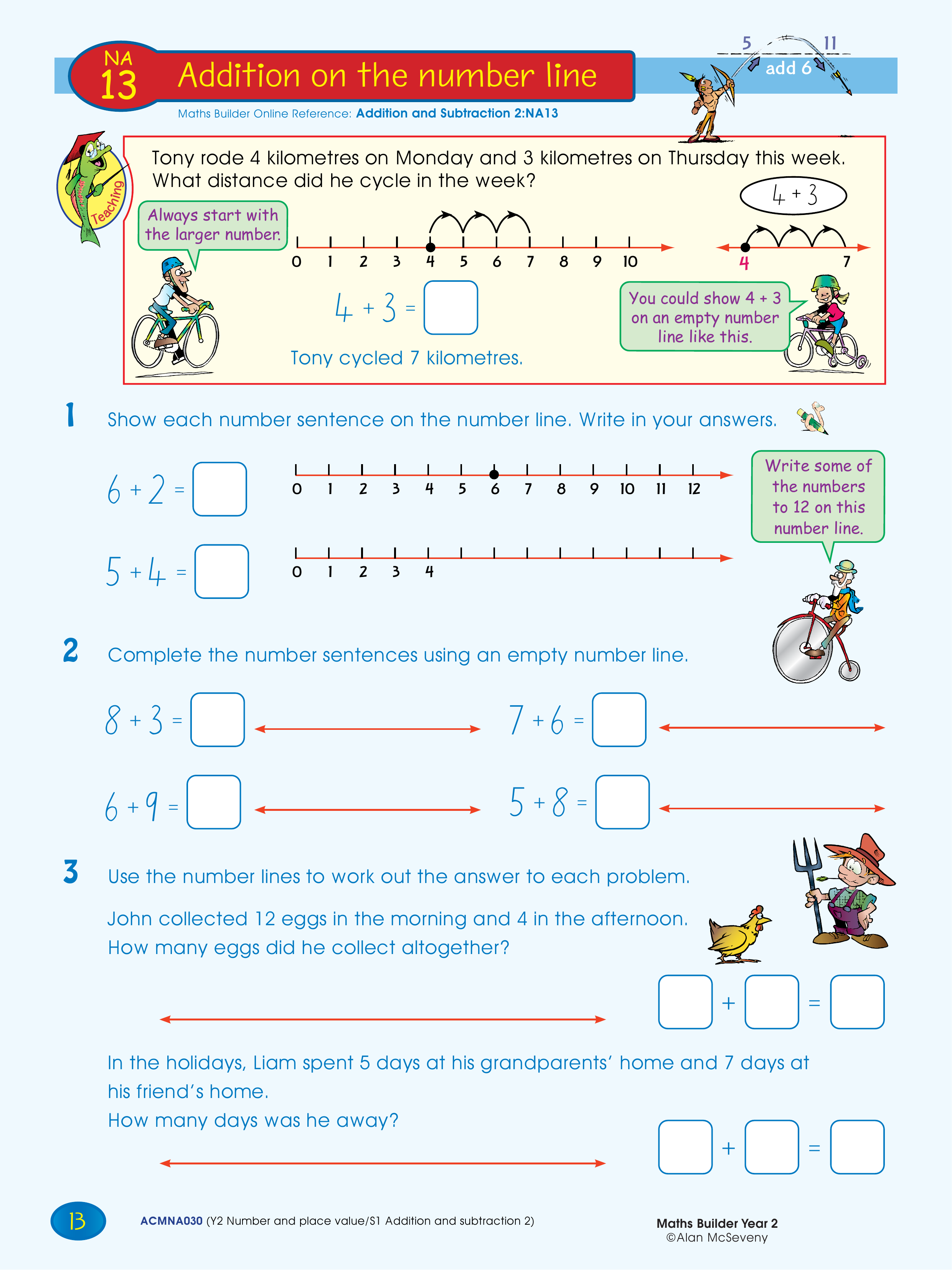 Addition on the number line — worksheet preview