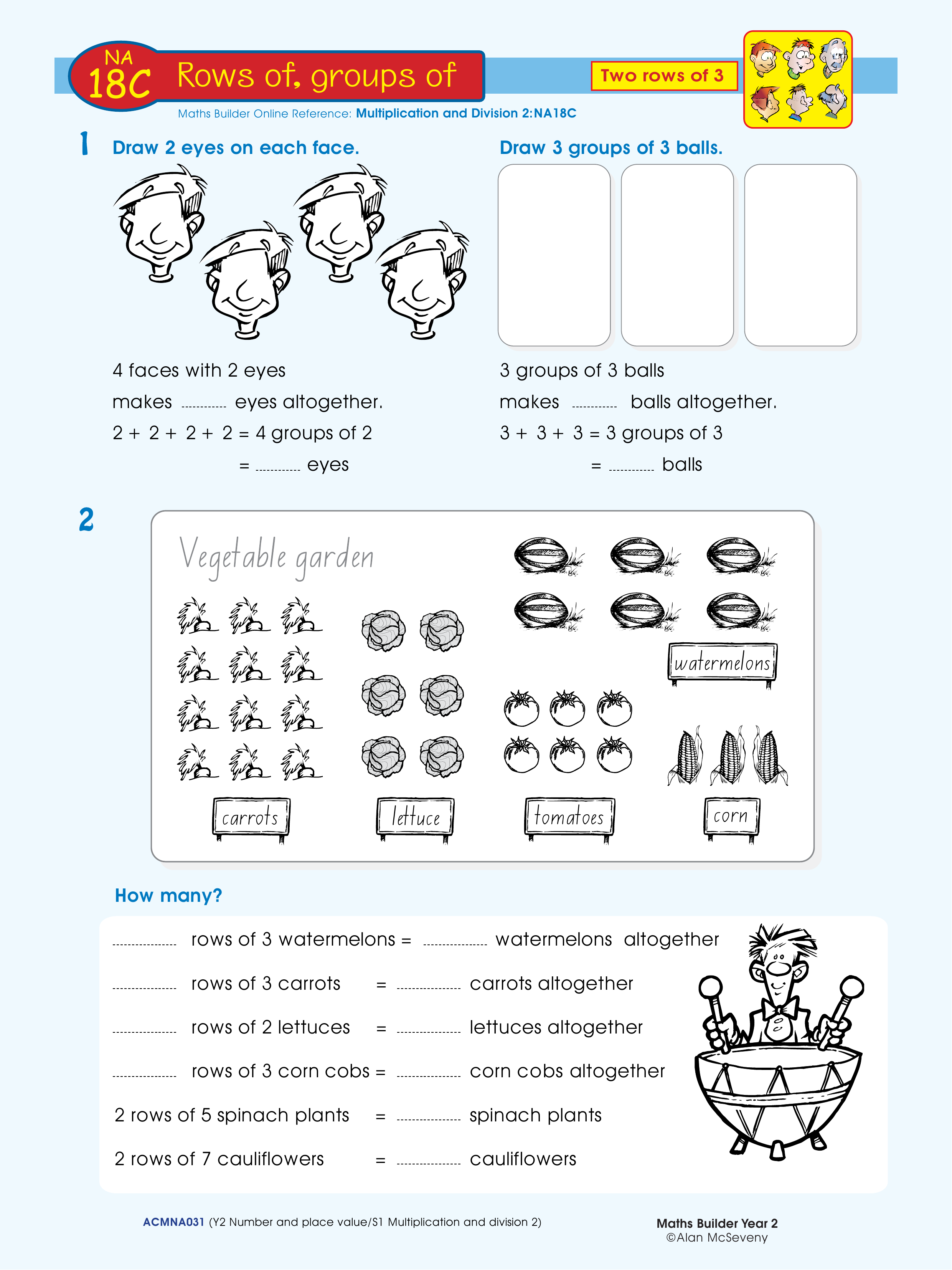 Rows of, groups of — worksheet preview