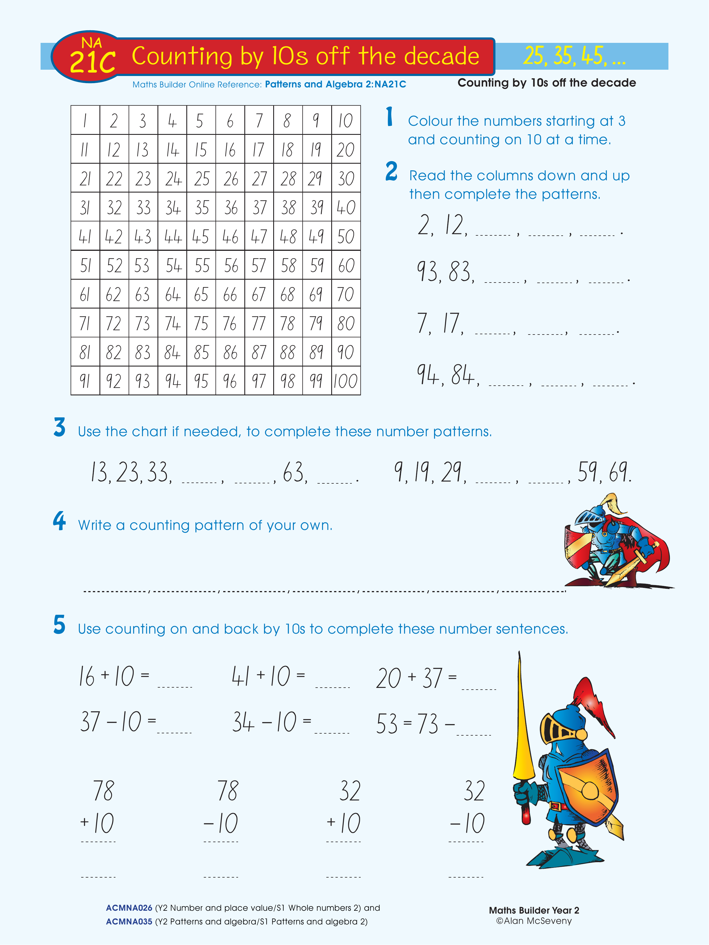 Counting by 10s off the decade — worksheet preview
