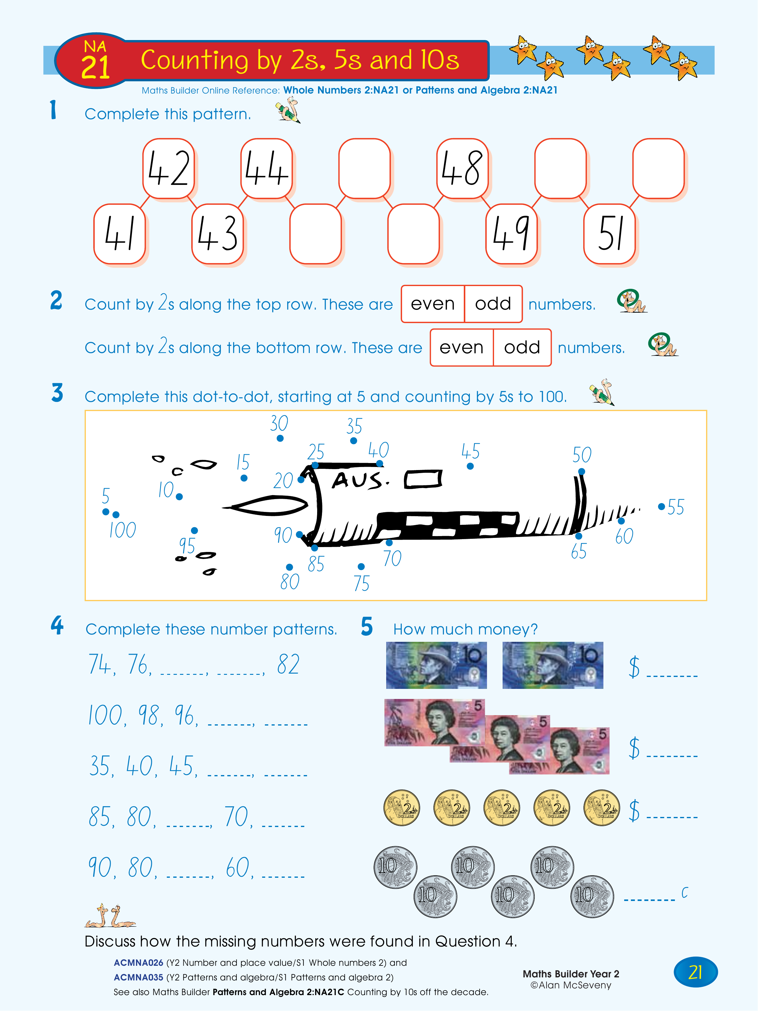 Counting by 2s, 5s and 10s — worksheet preview