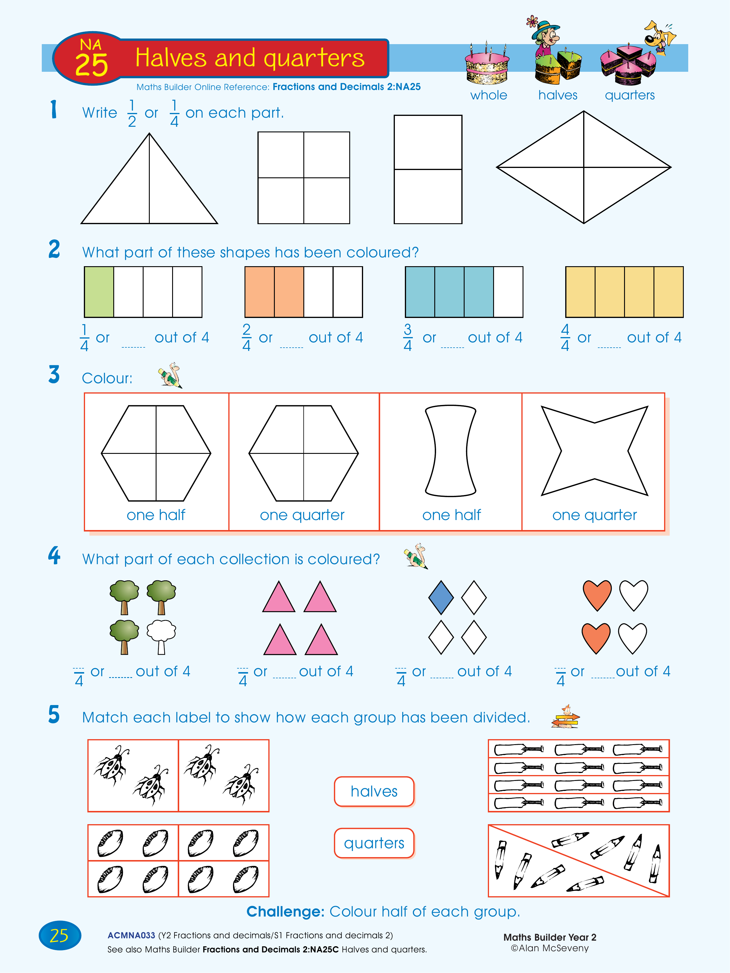 Halves and quarters — worksheet preview