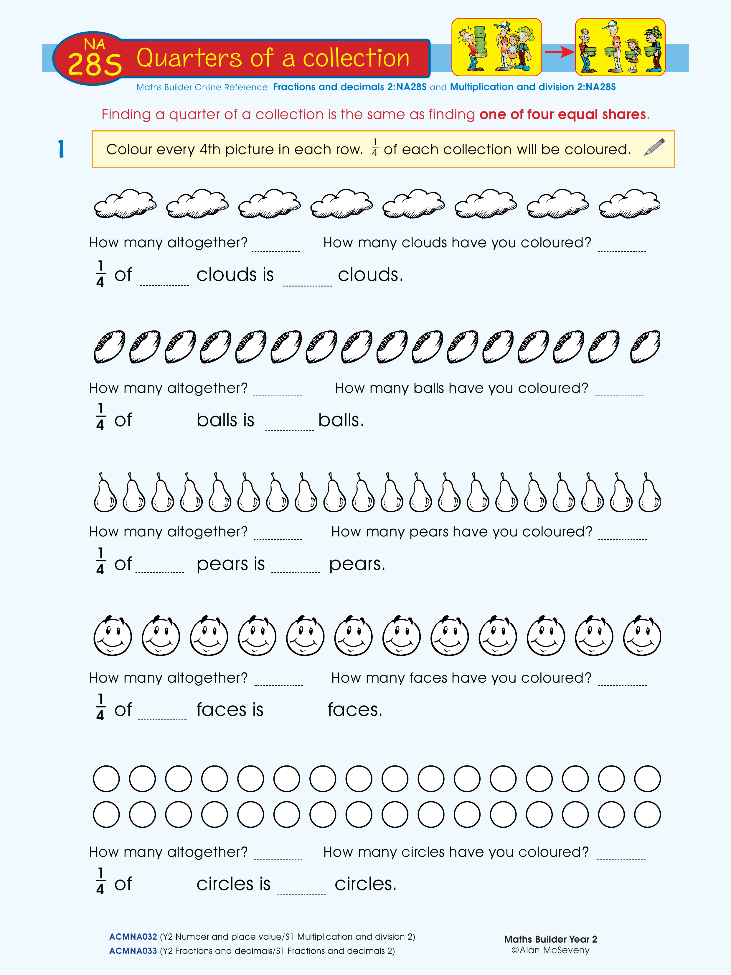 Quarters of a collection — worksheet preview