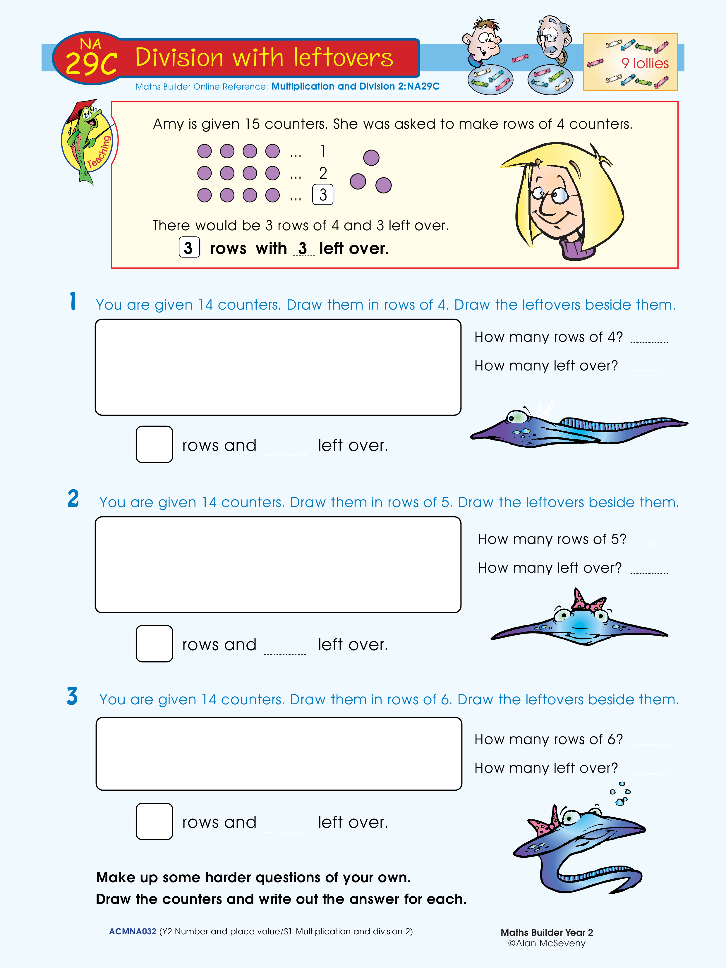 Division with leftovers — worksheet preview