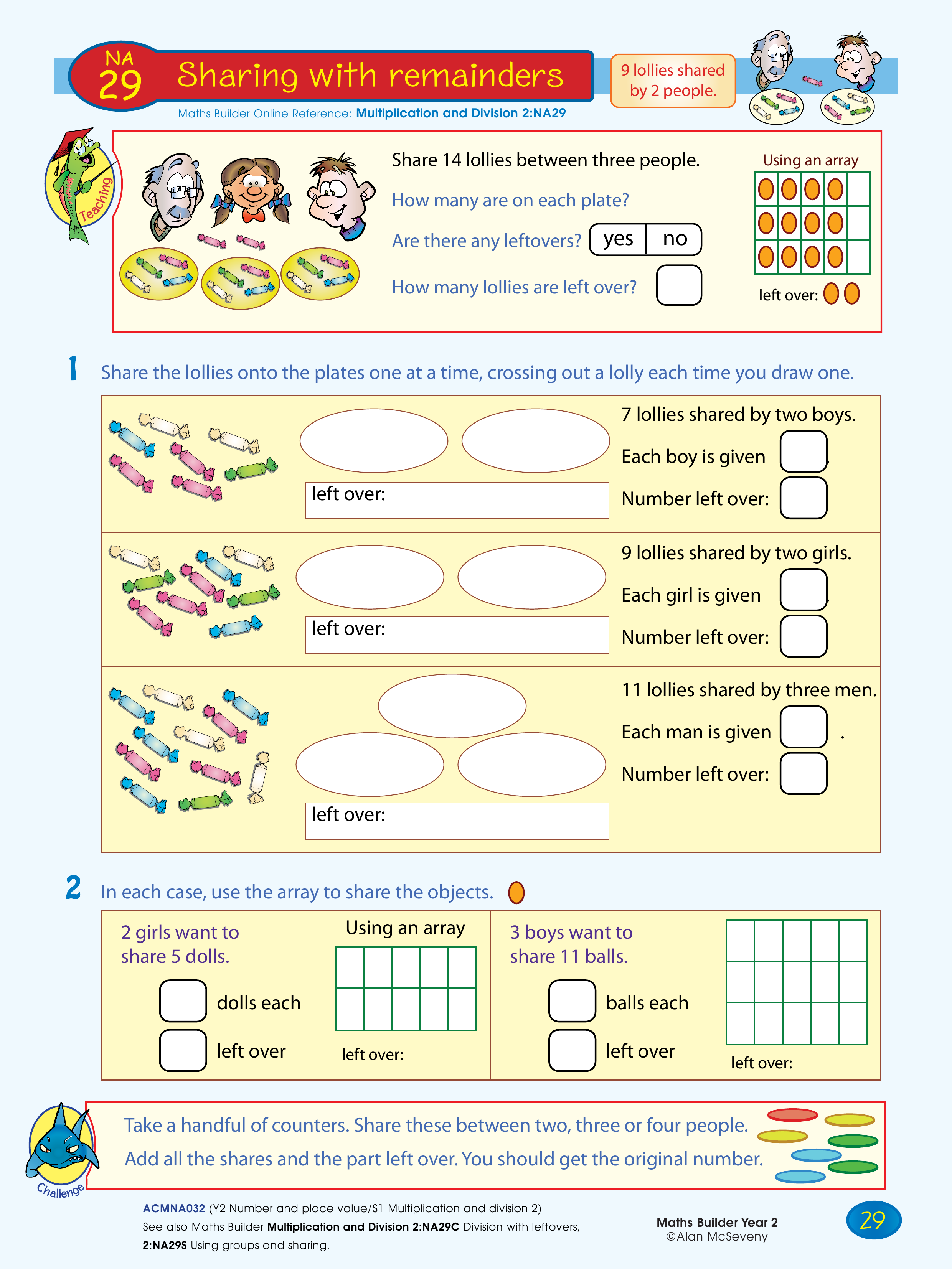 Sharing with remainders — worksheet preview