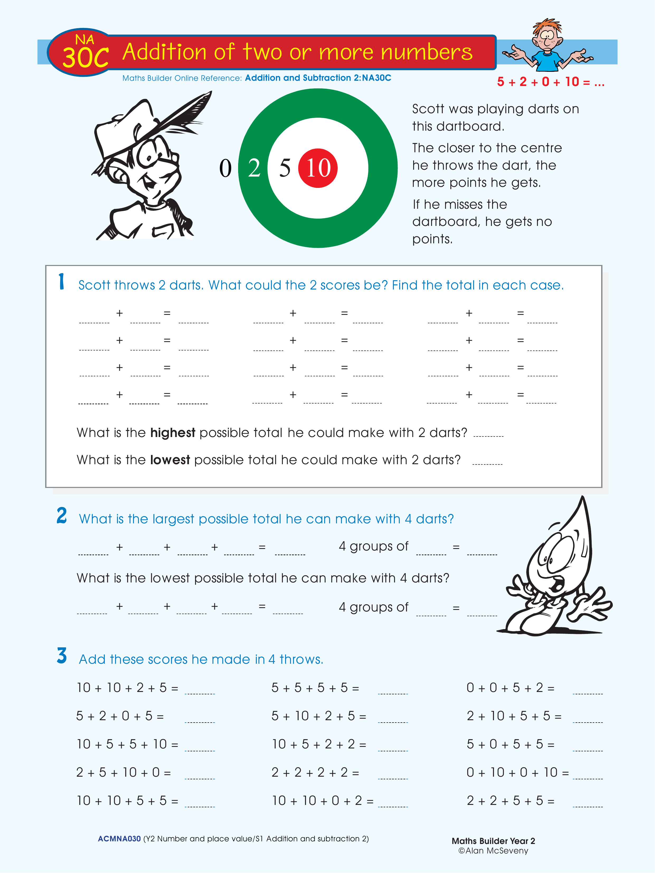 Addition of two or more numbers — worksheet preview