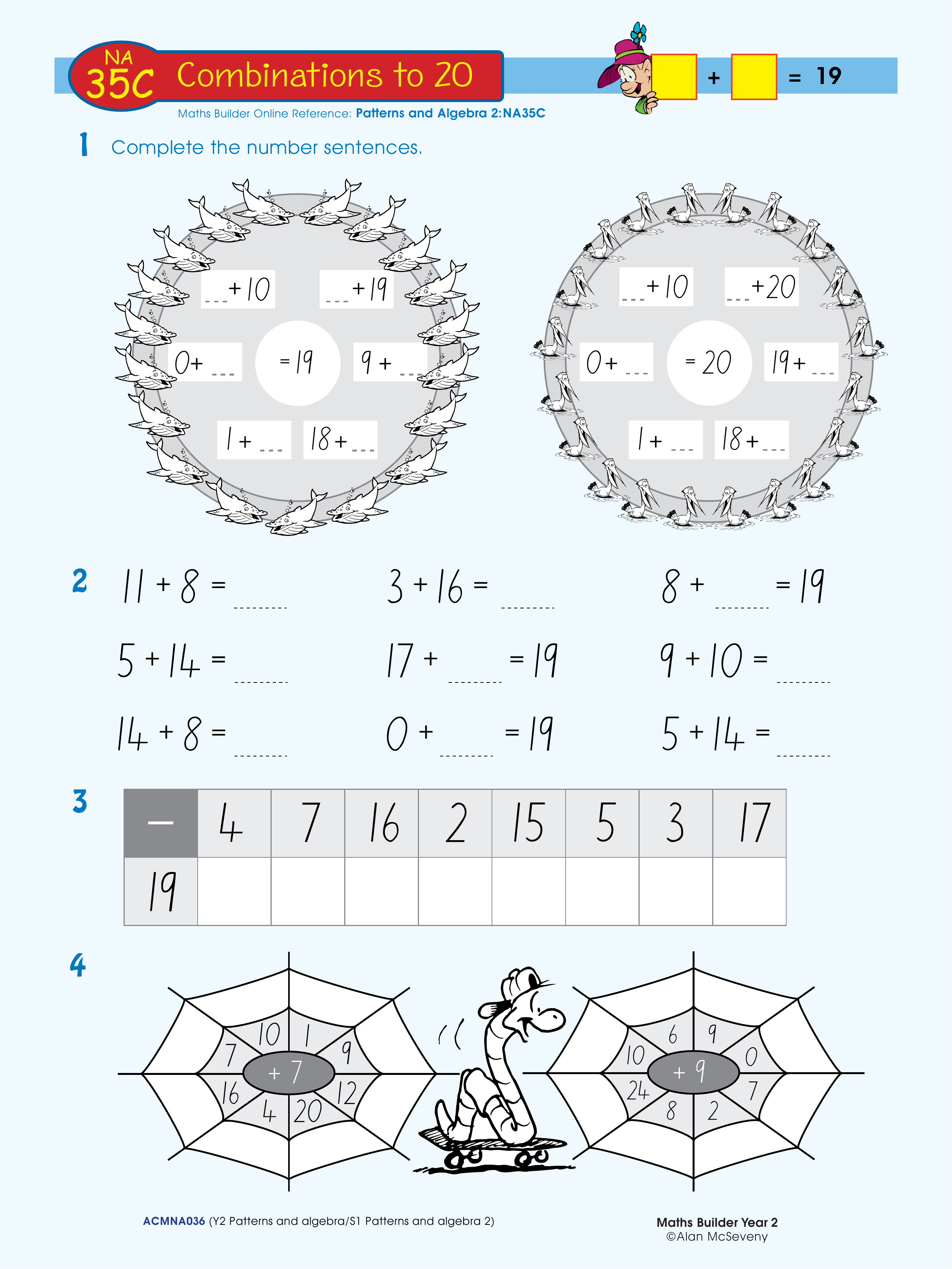 Combinations to 20 — worksheet preview