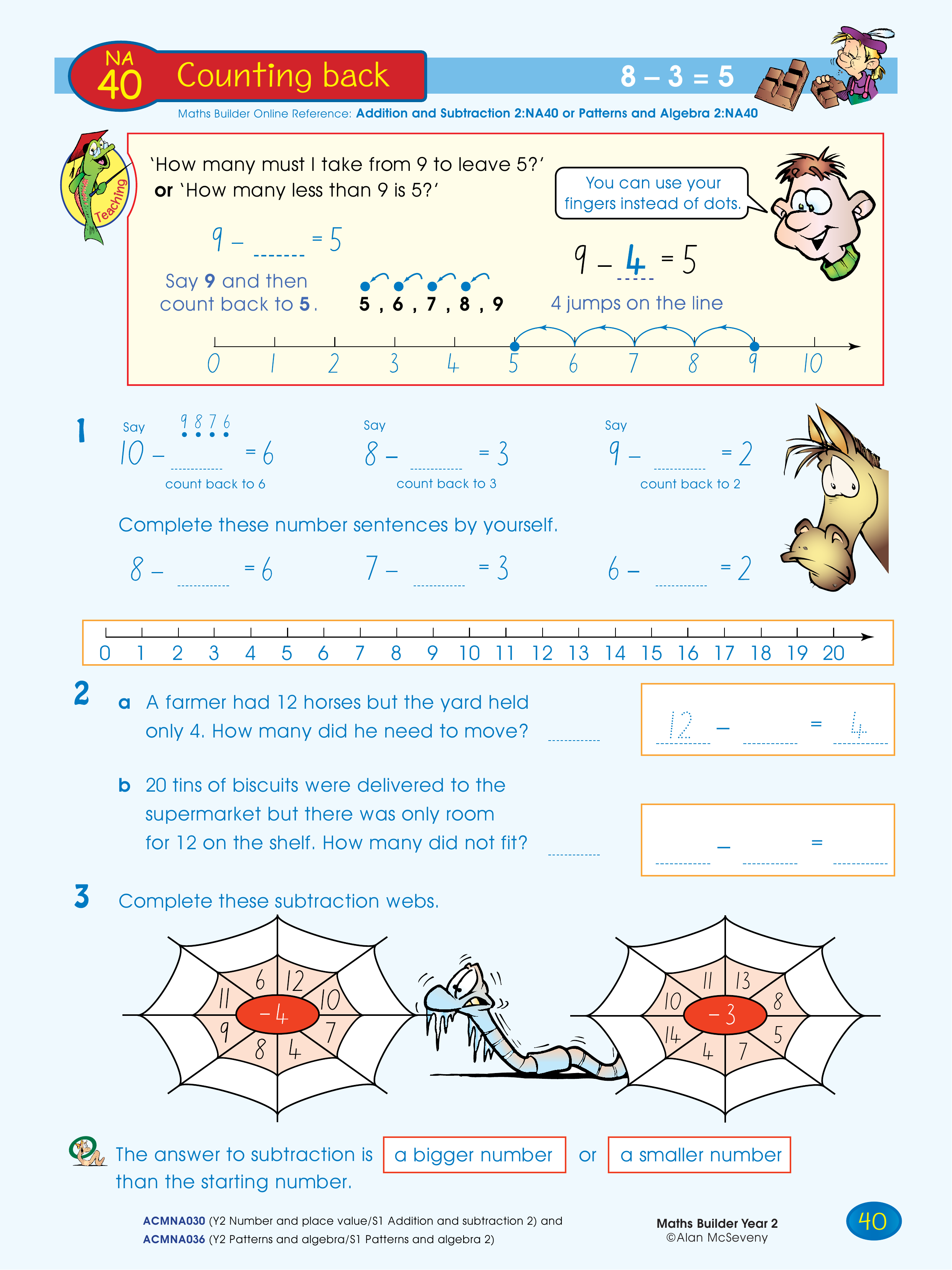 Counting back — worksheet preview