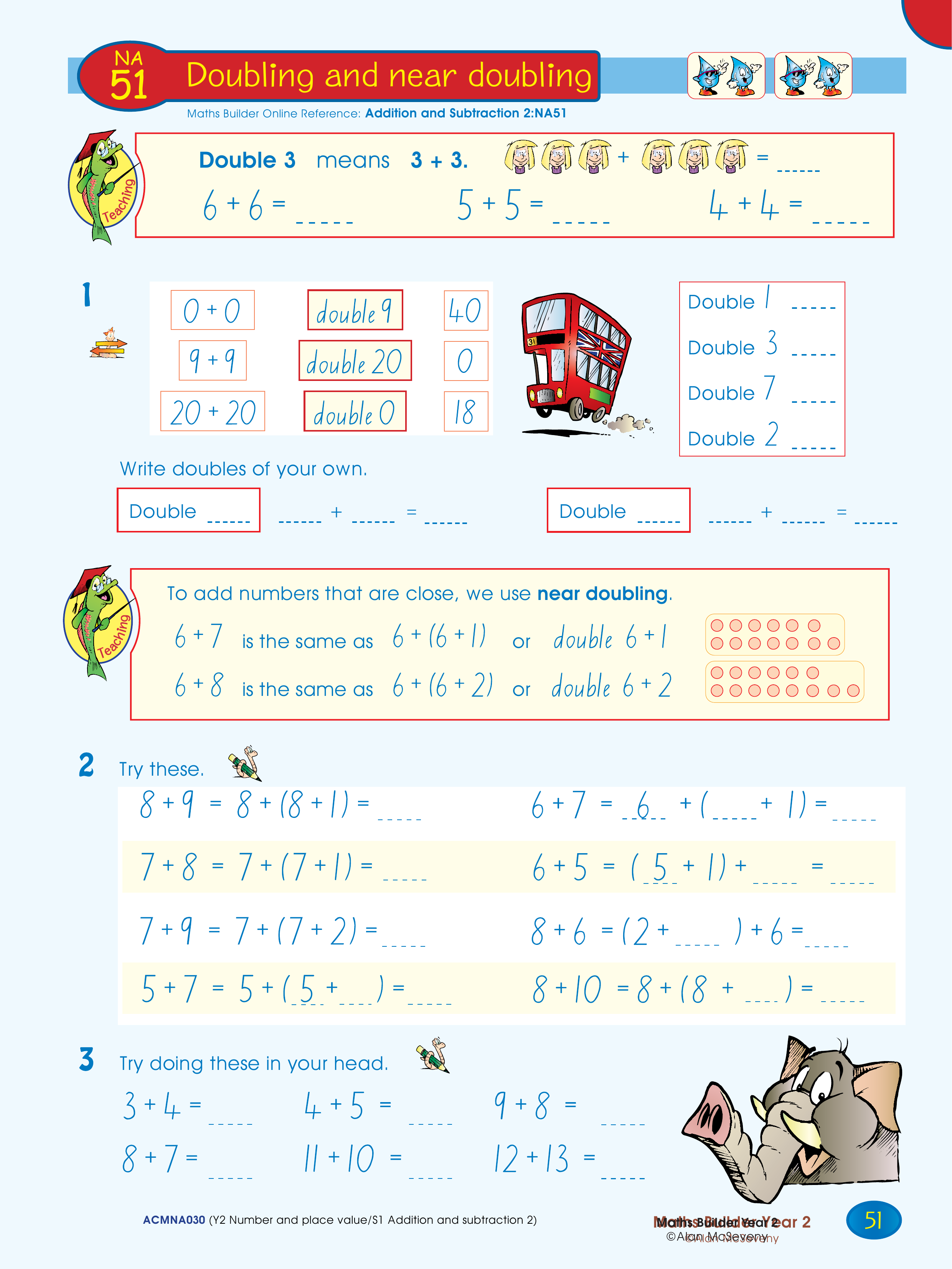 Doubling and near doubling — worksheet preview
