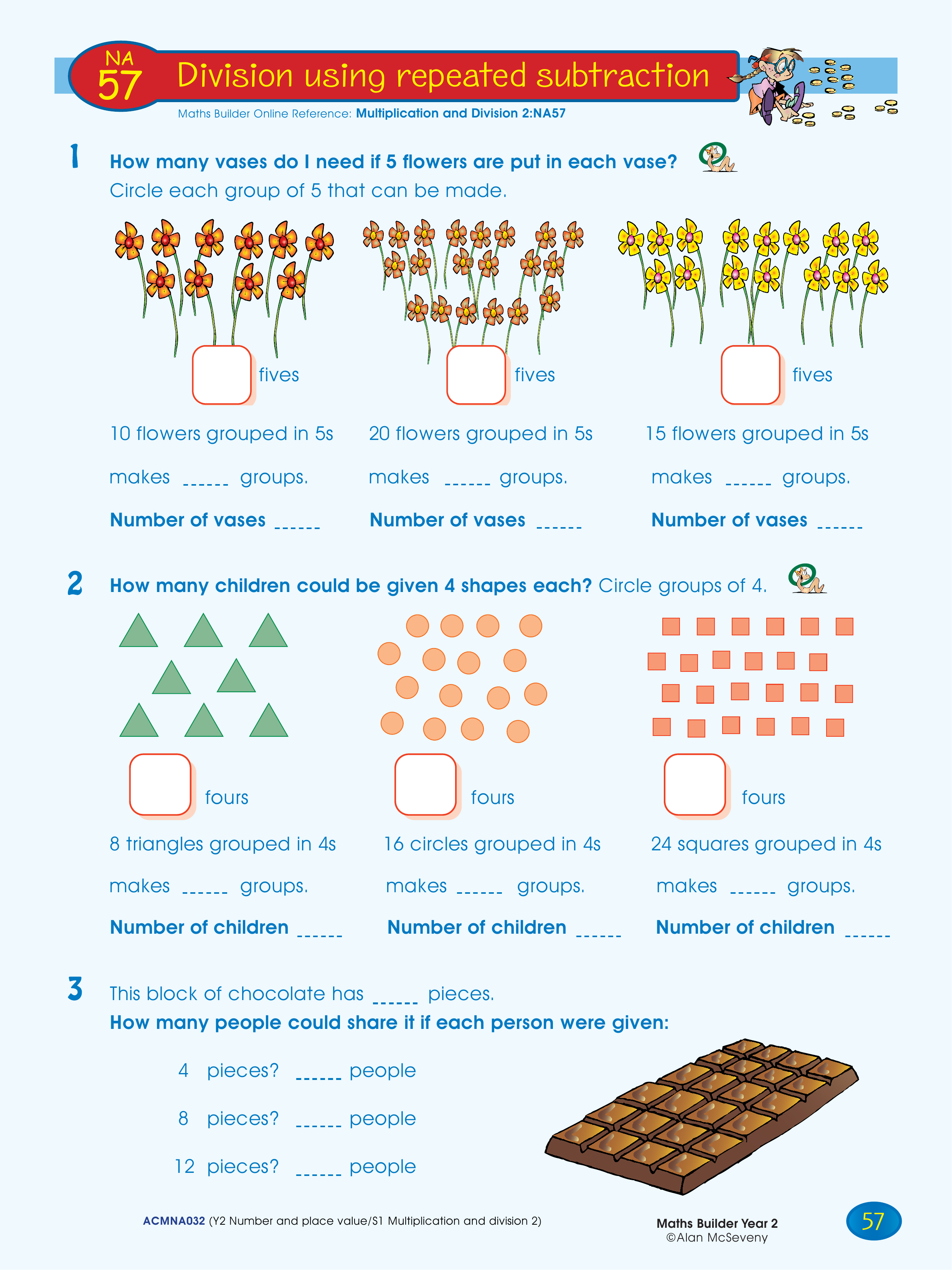 Division using repeated subtraction — worksheet preview