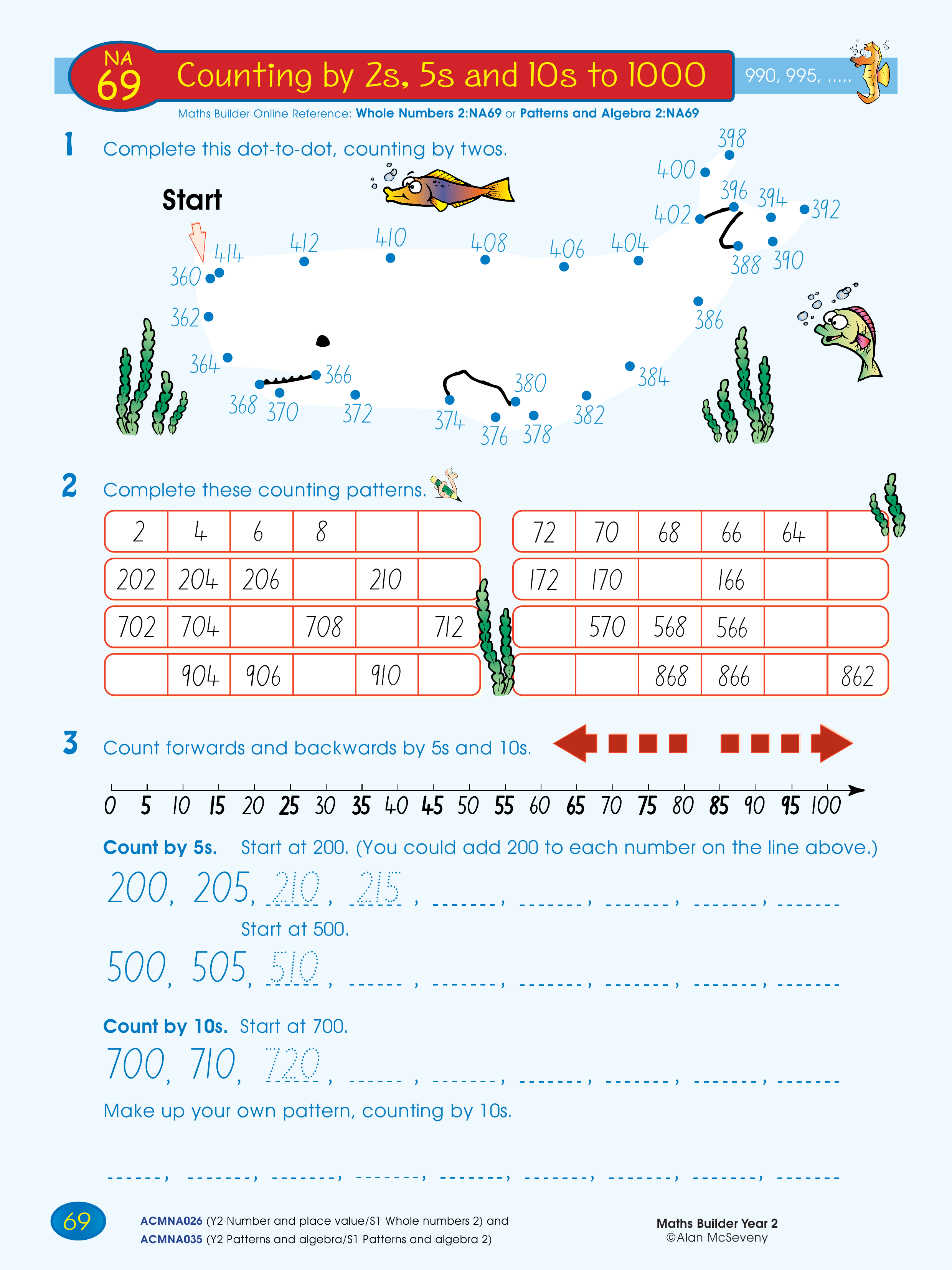 Counting by 2s, 5s and 10s to 1000 — worksheet preview