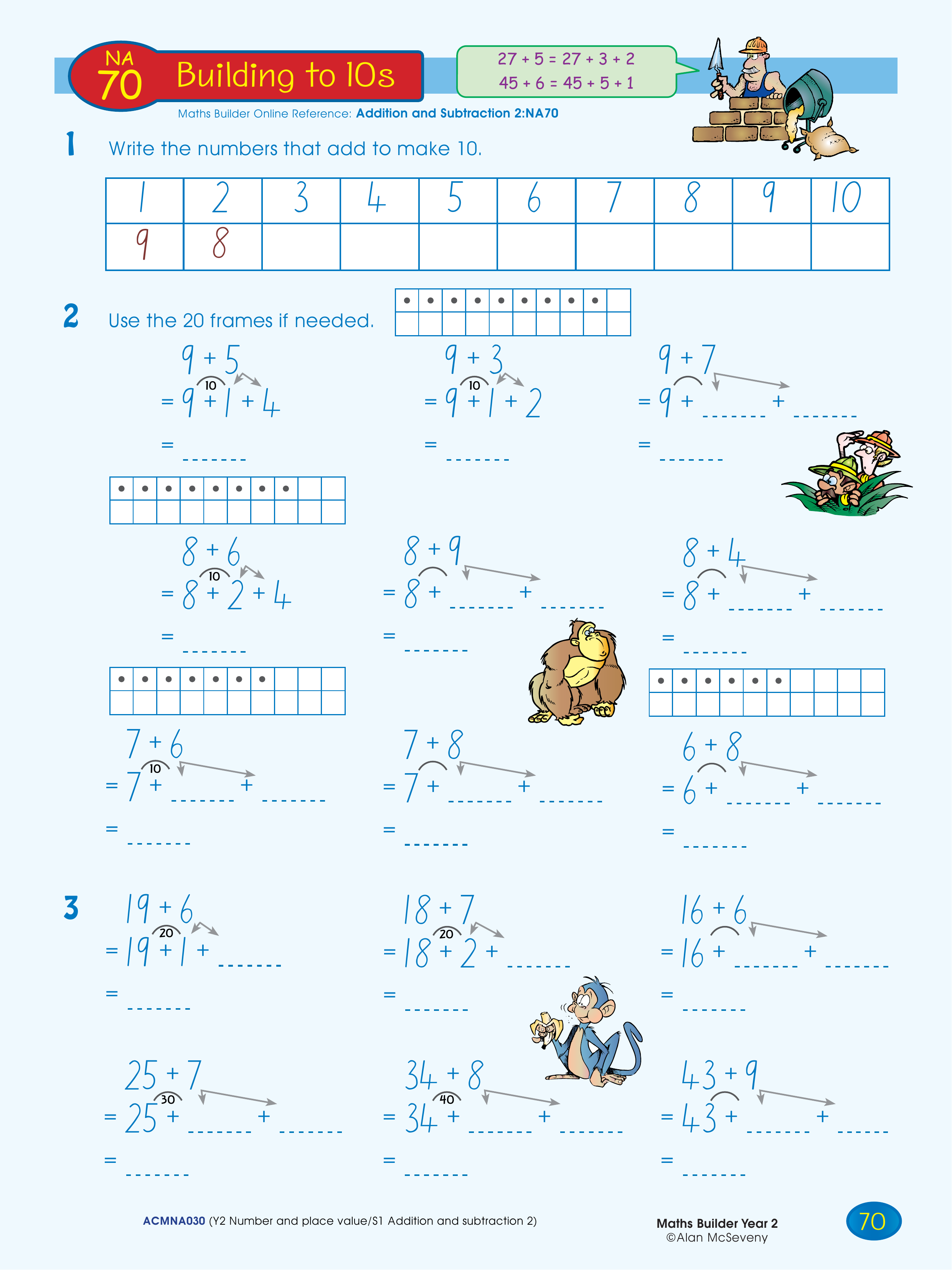 Building to 10s — worksheet preview
