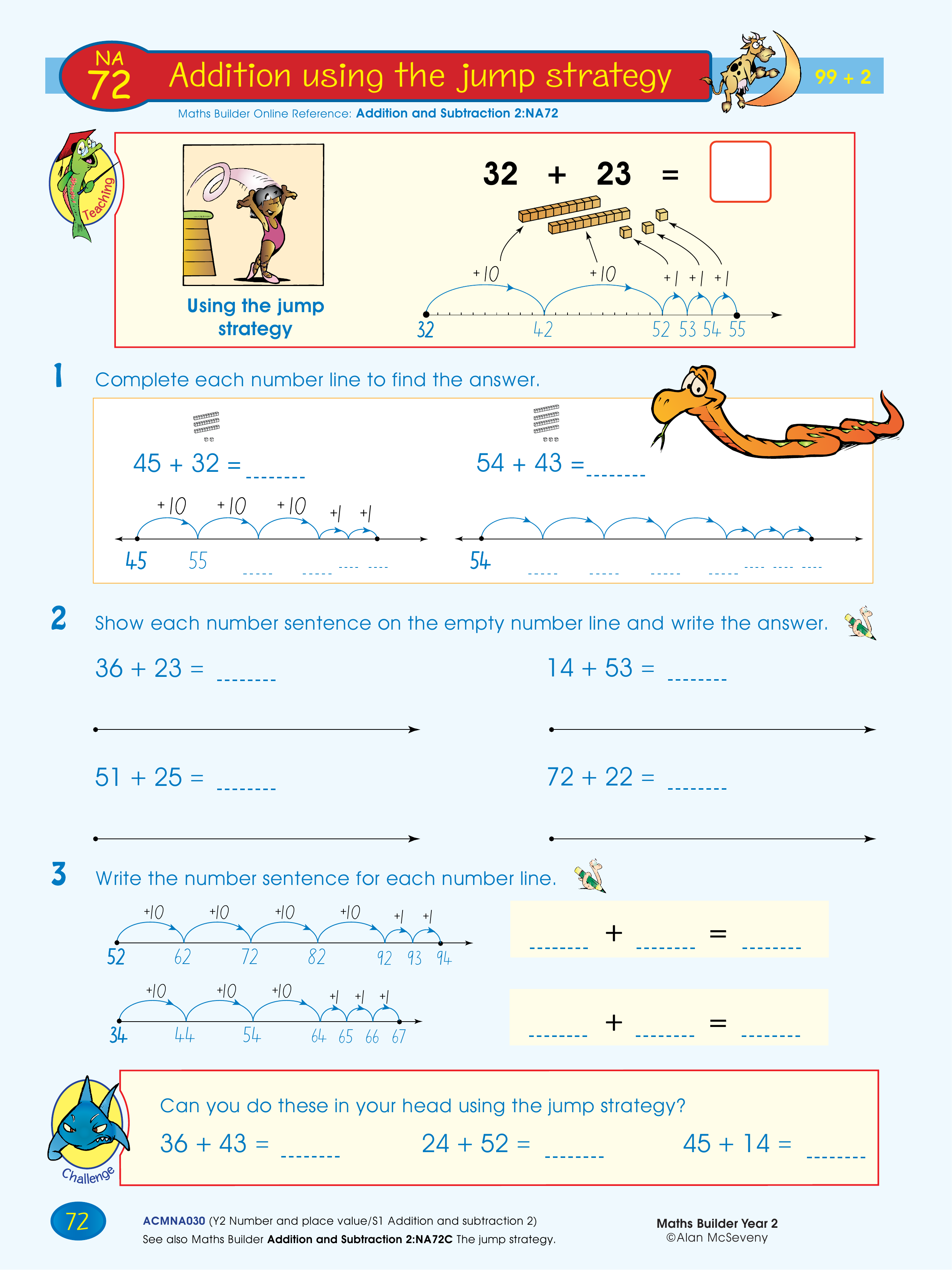 Addition using the jump strategy — worksheet preview