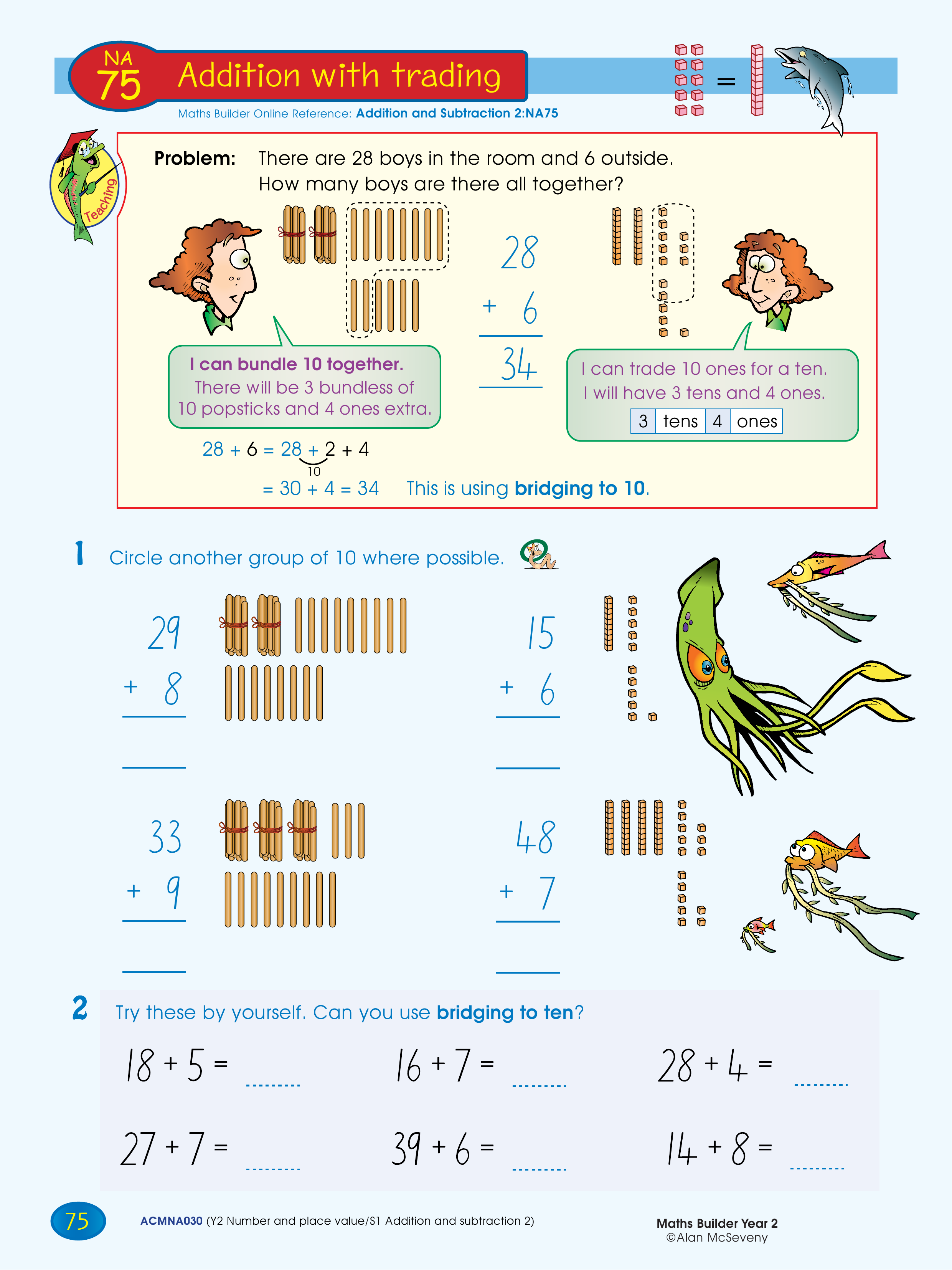 Addition with trading — worksheet preview