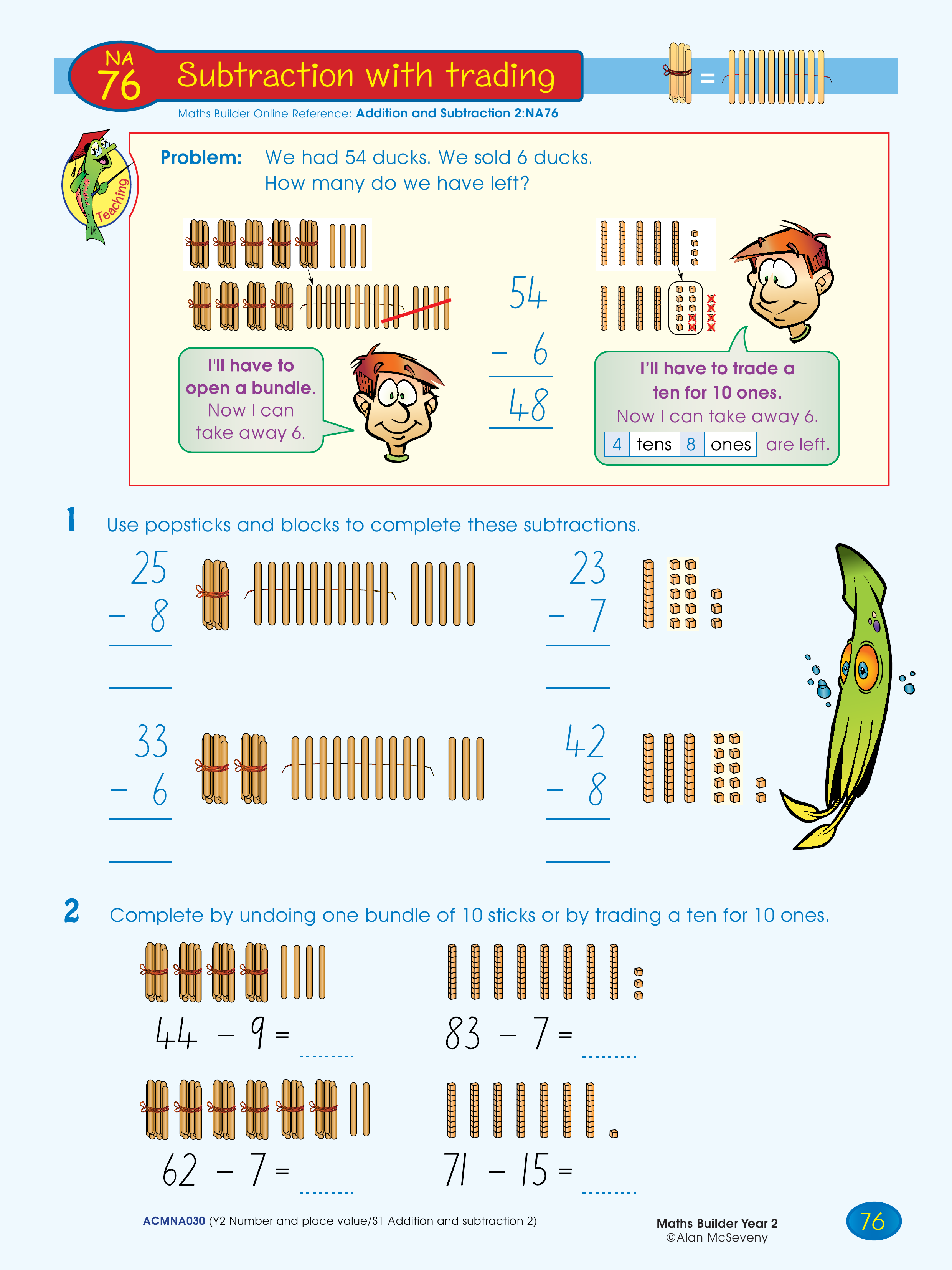 Subtraction with trading — worksheet preview